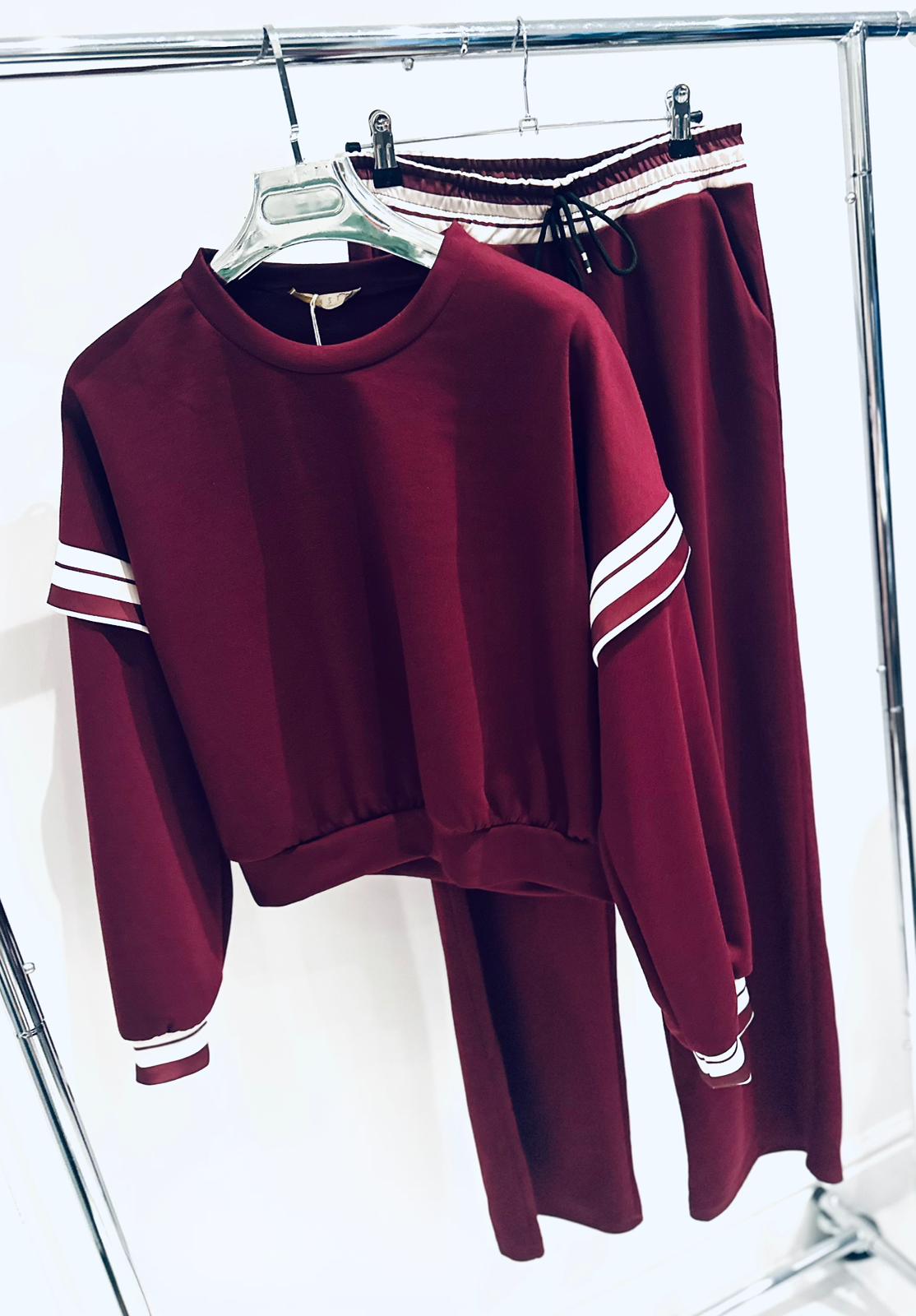 LUELLA Burgundy Stripe Detail Top & Joggers Tracksuit