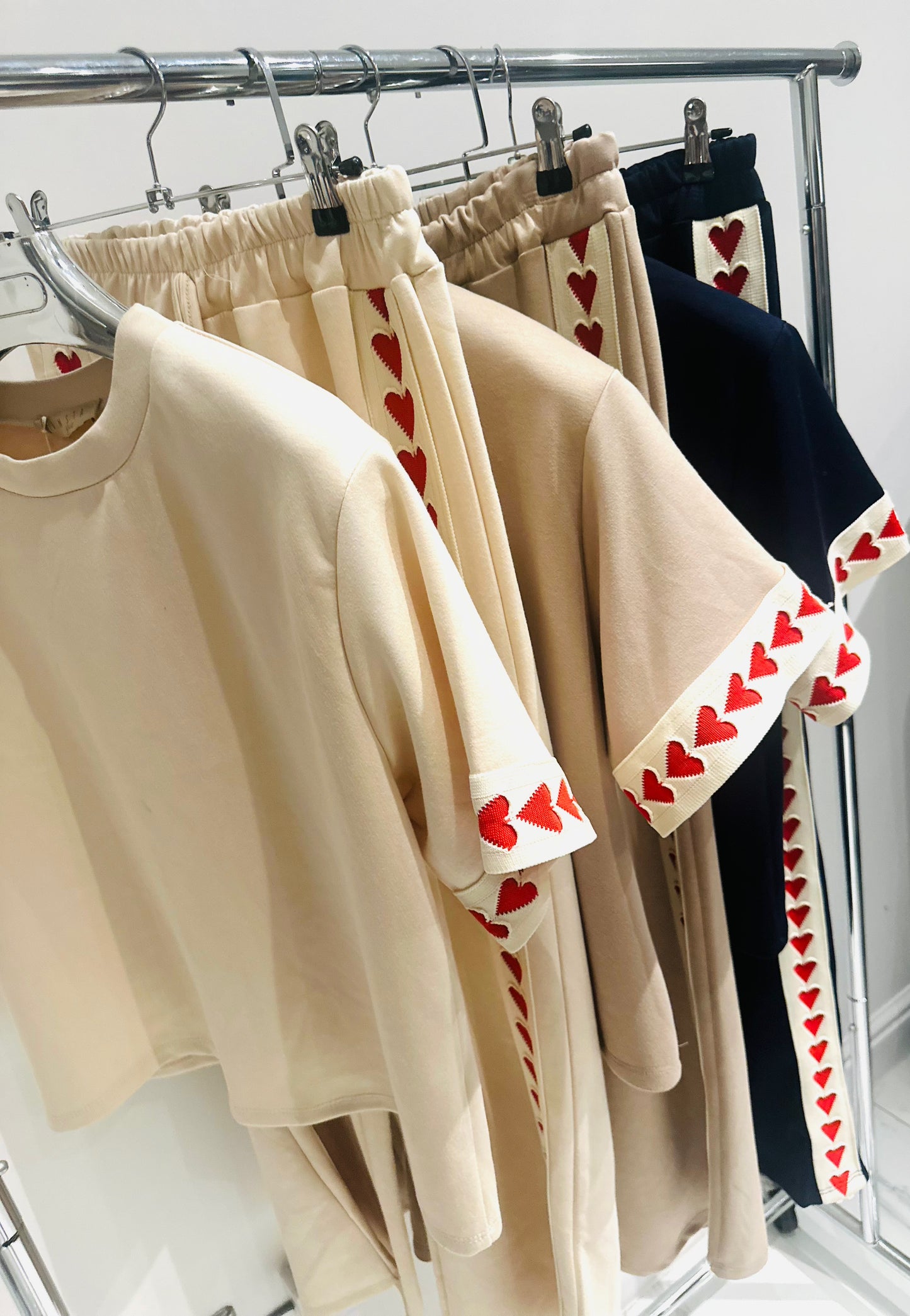 AMORA Beige TShirt & Pants Co-Ord with Heart Trim