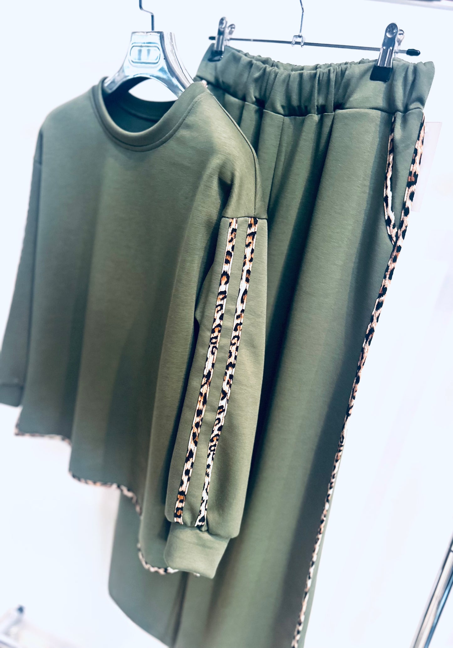 NOLANA Khaki Lounge Set with Animal Print Stripe