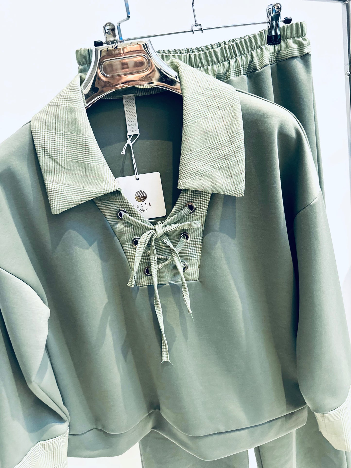 JOLENTA Green Lace Up Sweater & Trousers Co-Ord