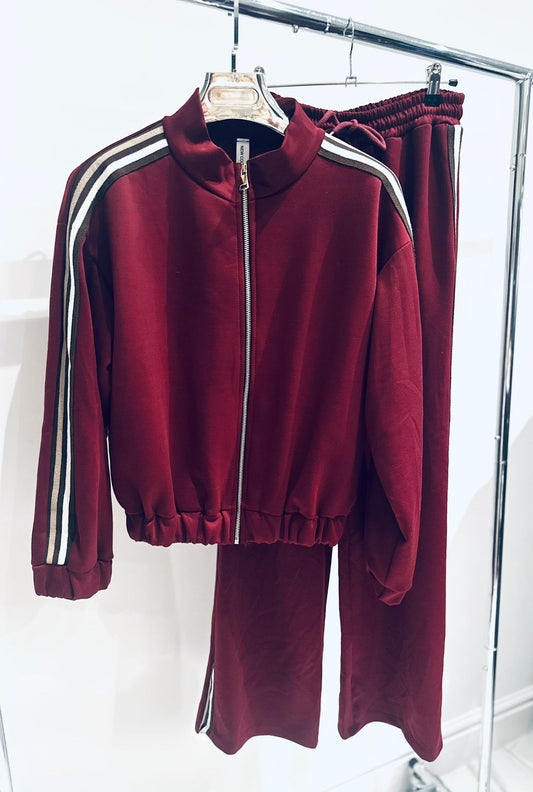 INOLA Burgundy Side Stripe Jacket & Joggers Tracksuit