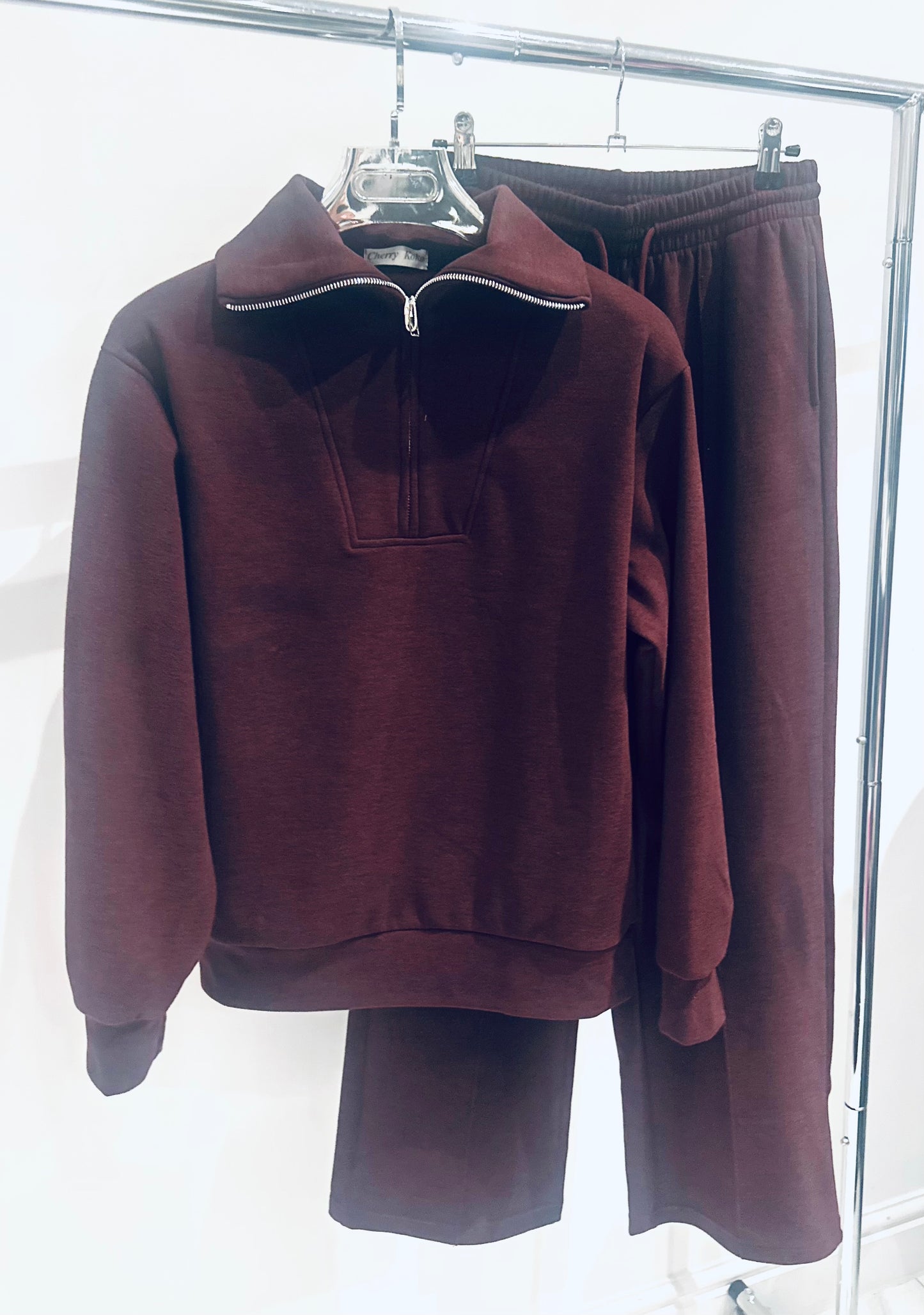 VIDA Blush Burgundy Half Zip Sweater & Trousers Lounge Set