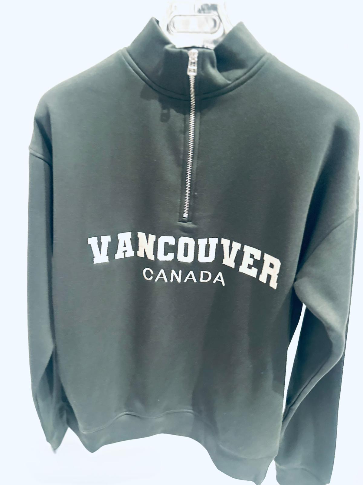 VANCOUVER Khaki Embroidered Half Zip Oversized Sweatshirt