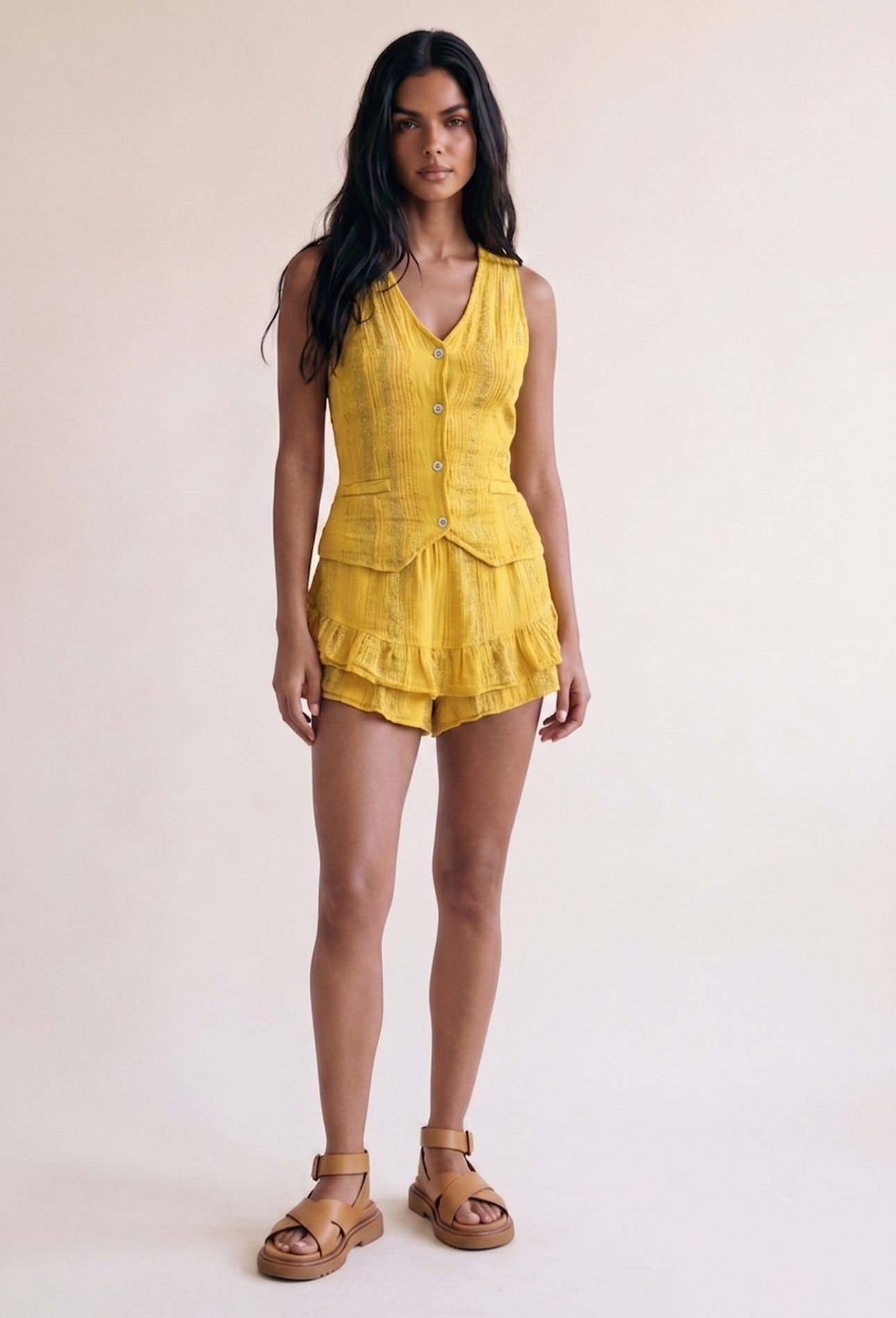 MAVIS Yellow Waistcoat & Skort Set
