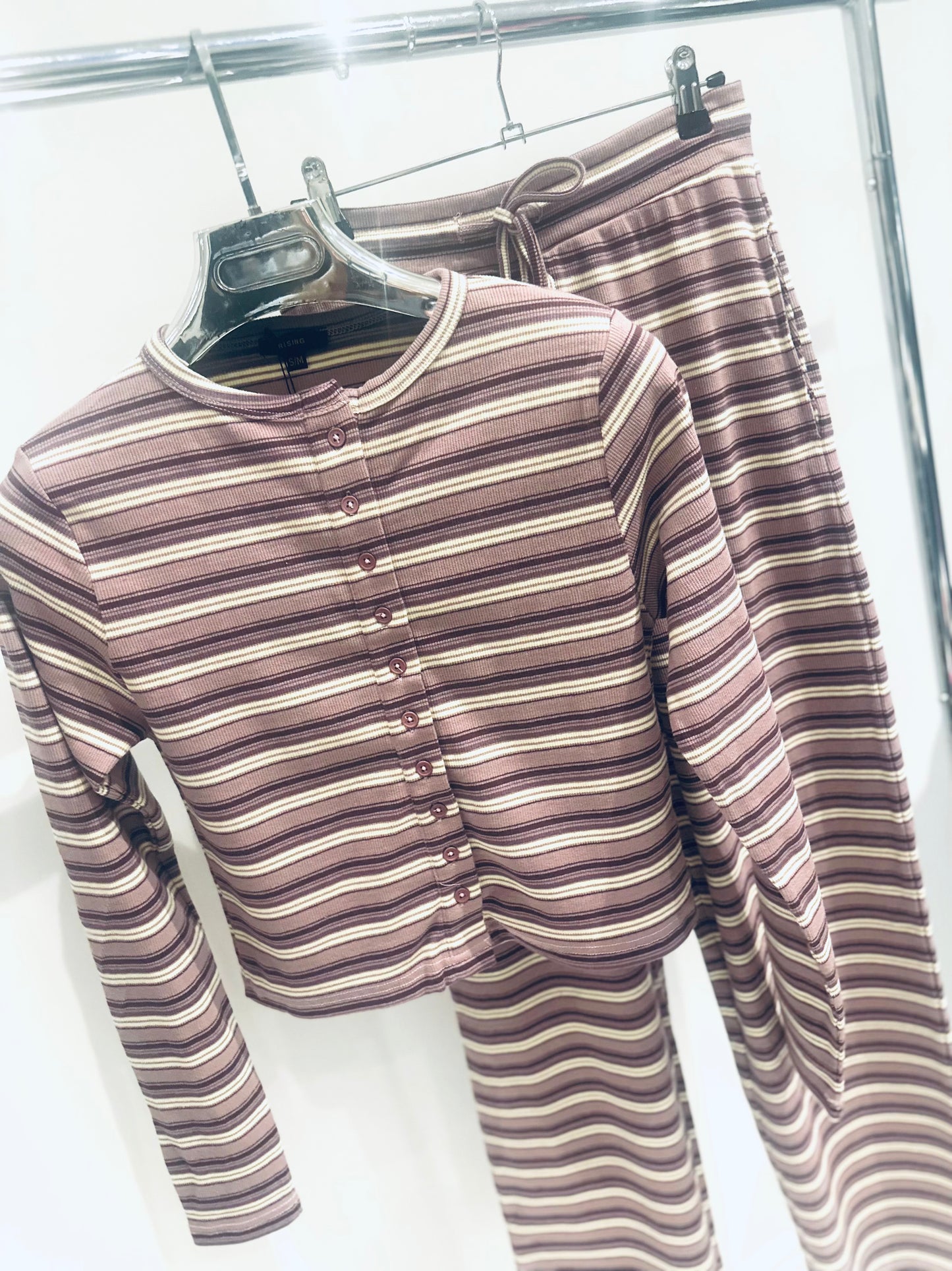 SORAYA Pink Striped Ribbed Lounge Set