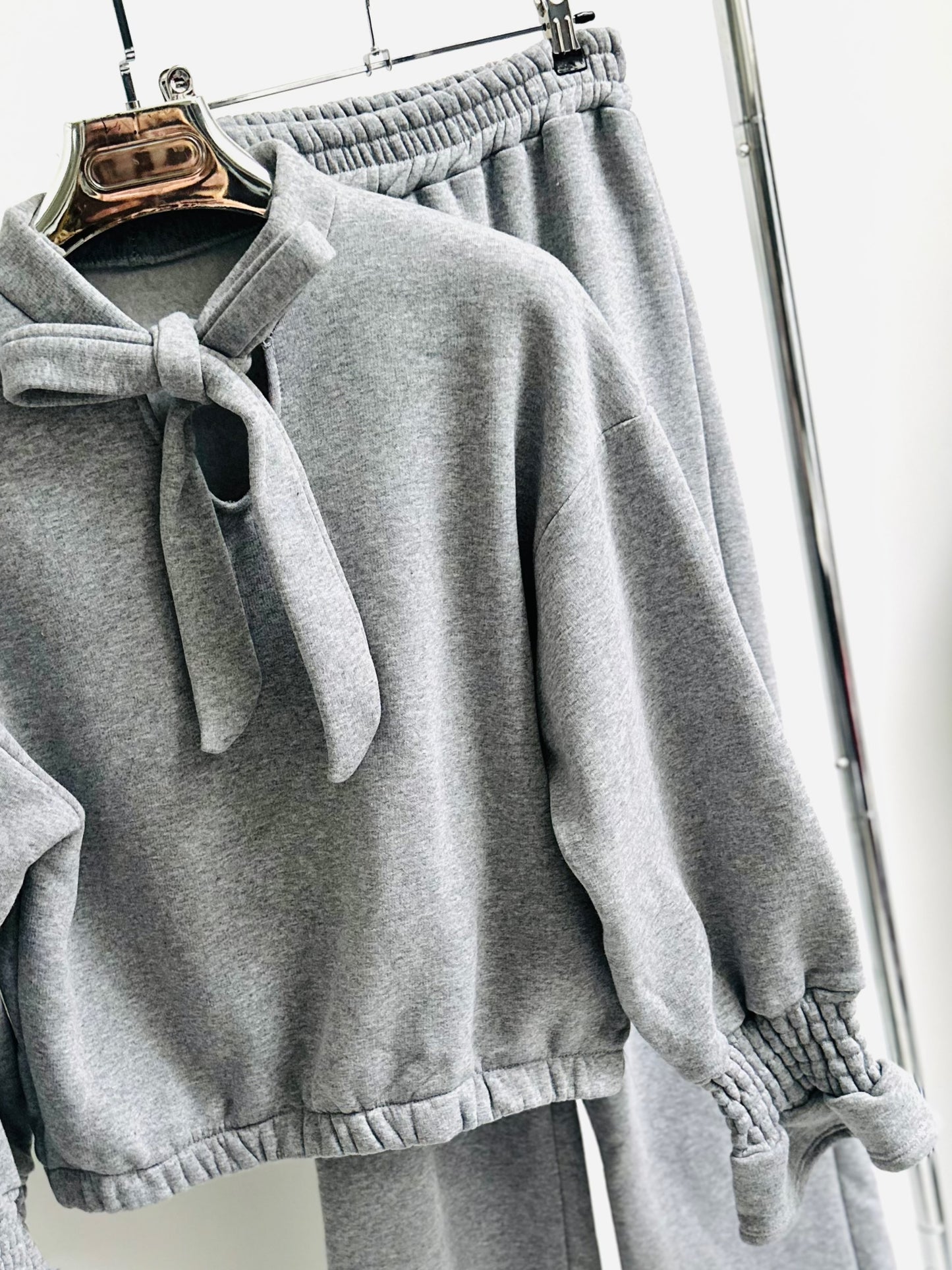 FRANCISCA Grey Tie Neck Detail Top & Pants Co-Ord