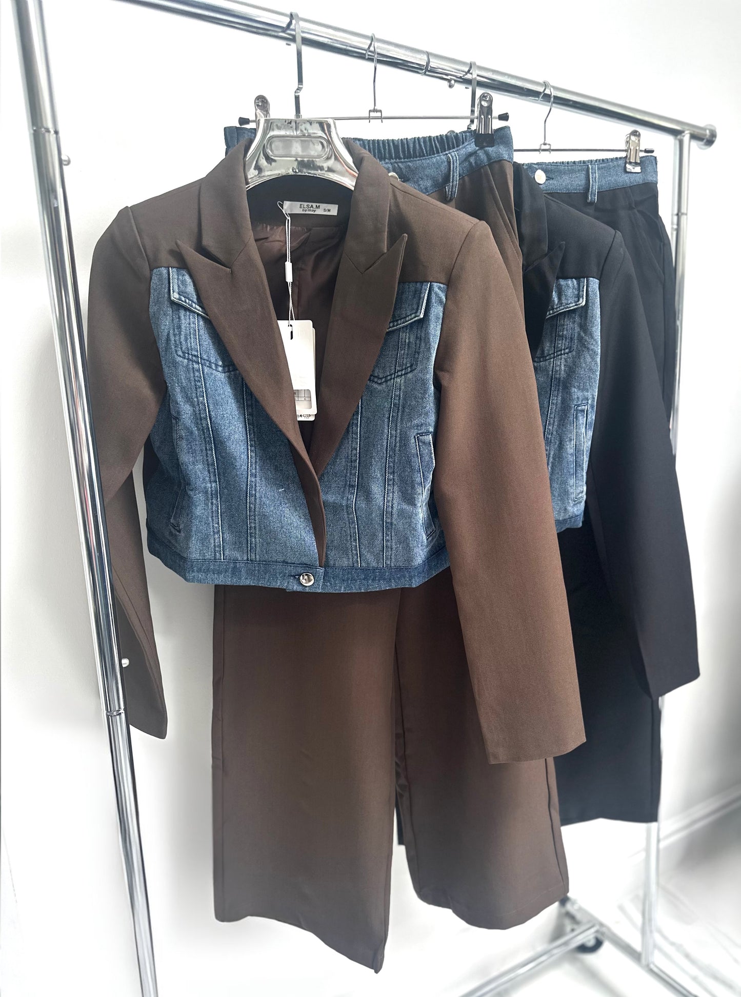 GIADA Black Denim Contrast Cropped Blazer & Trousers Co-Ord