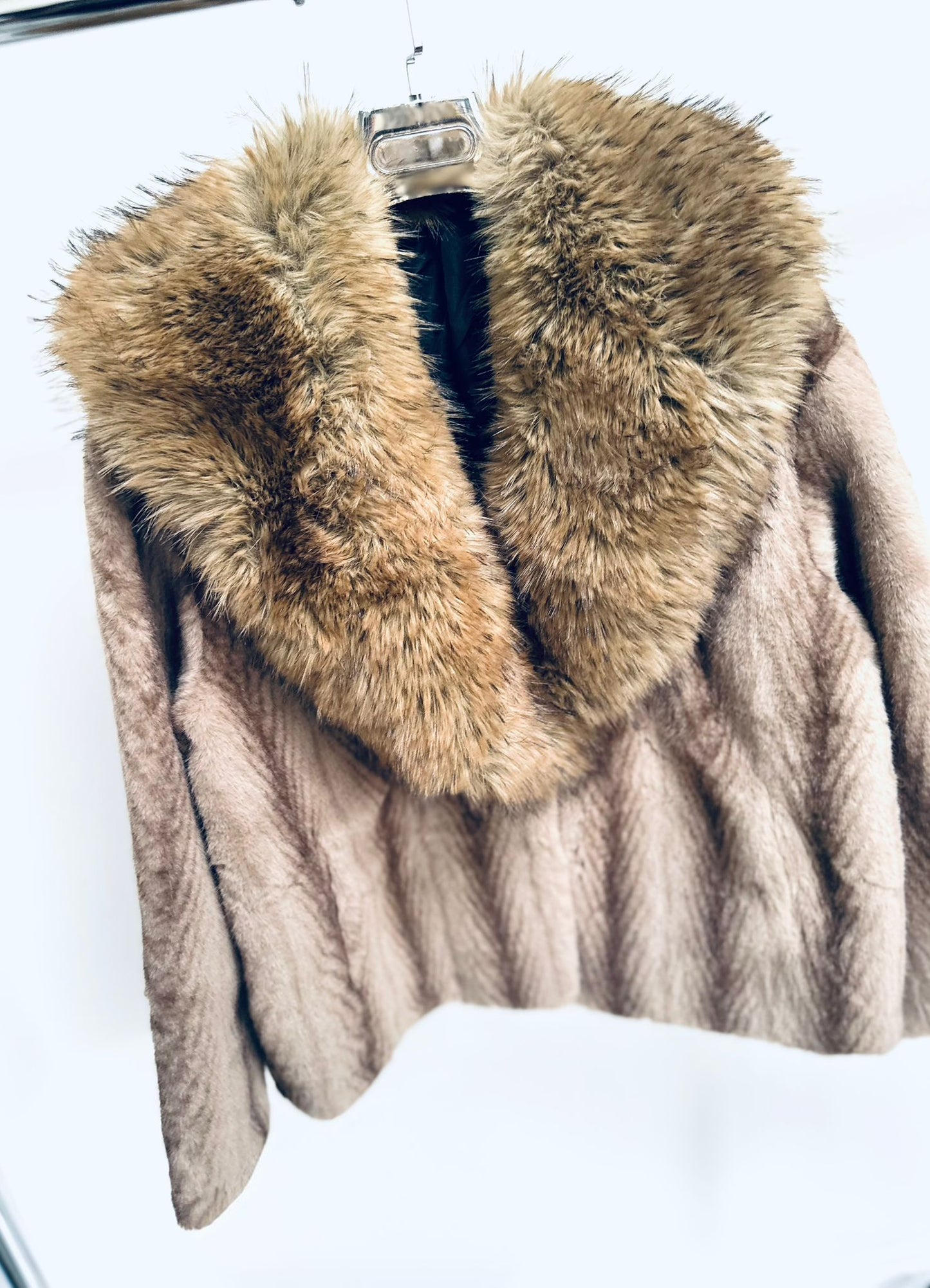 KALIYAH Brown Faux Fur Collared Oversized Jacket