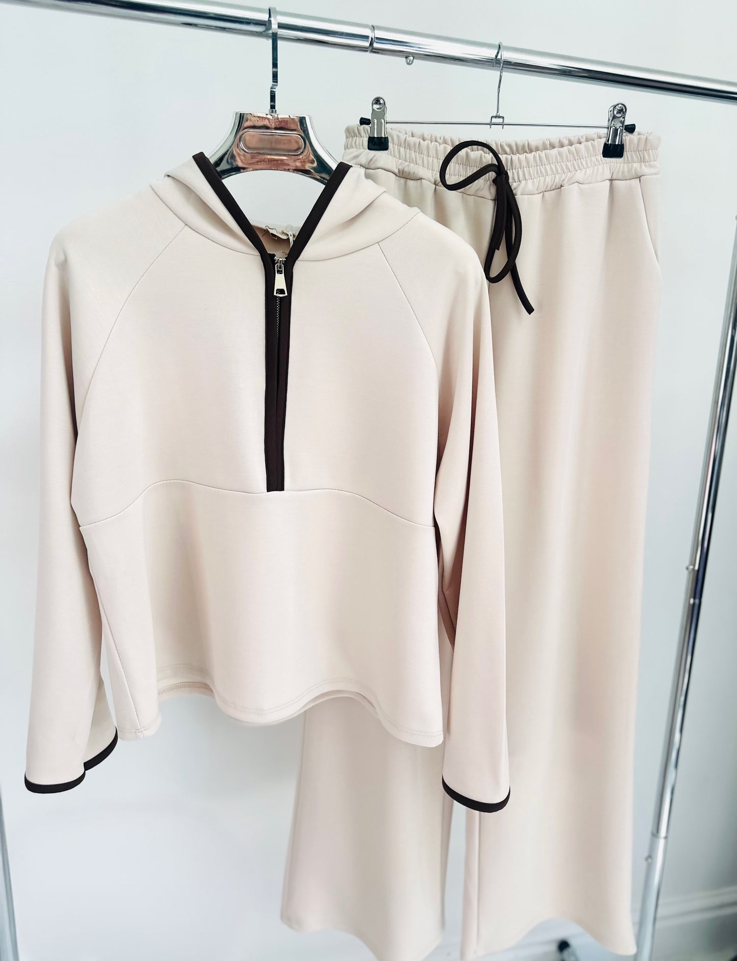 ELEYA Beige Half Zip Hoodie & Trousers Lounge Set