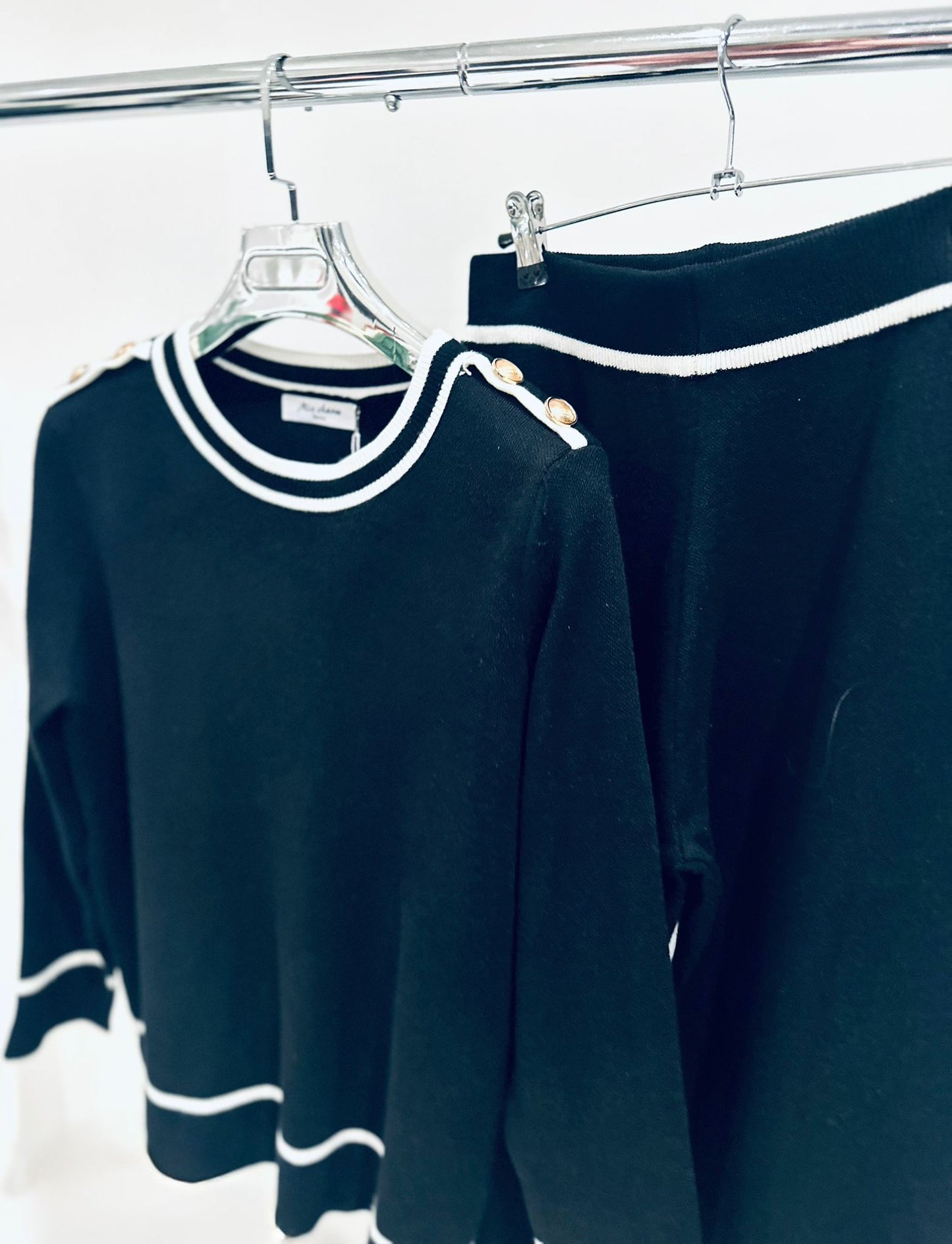 ZAHARA Black Knitted Top & Pants Co-Ord with Contrast Trim Detail