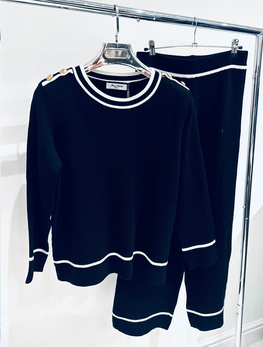 ZAHARA Black Knitted Top & Pants Co-Ord with Contrast Trim Detail