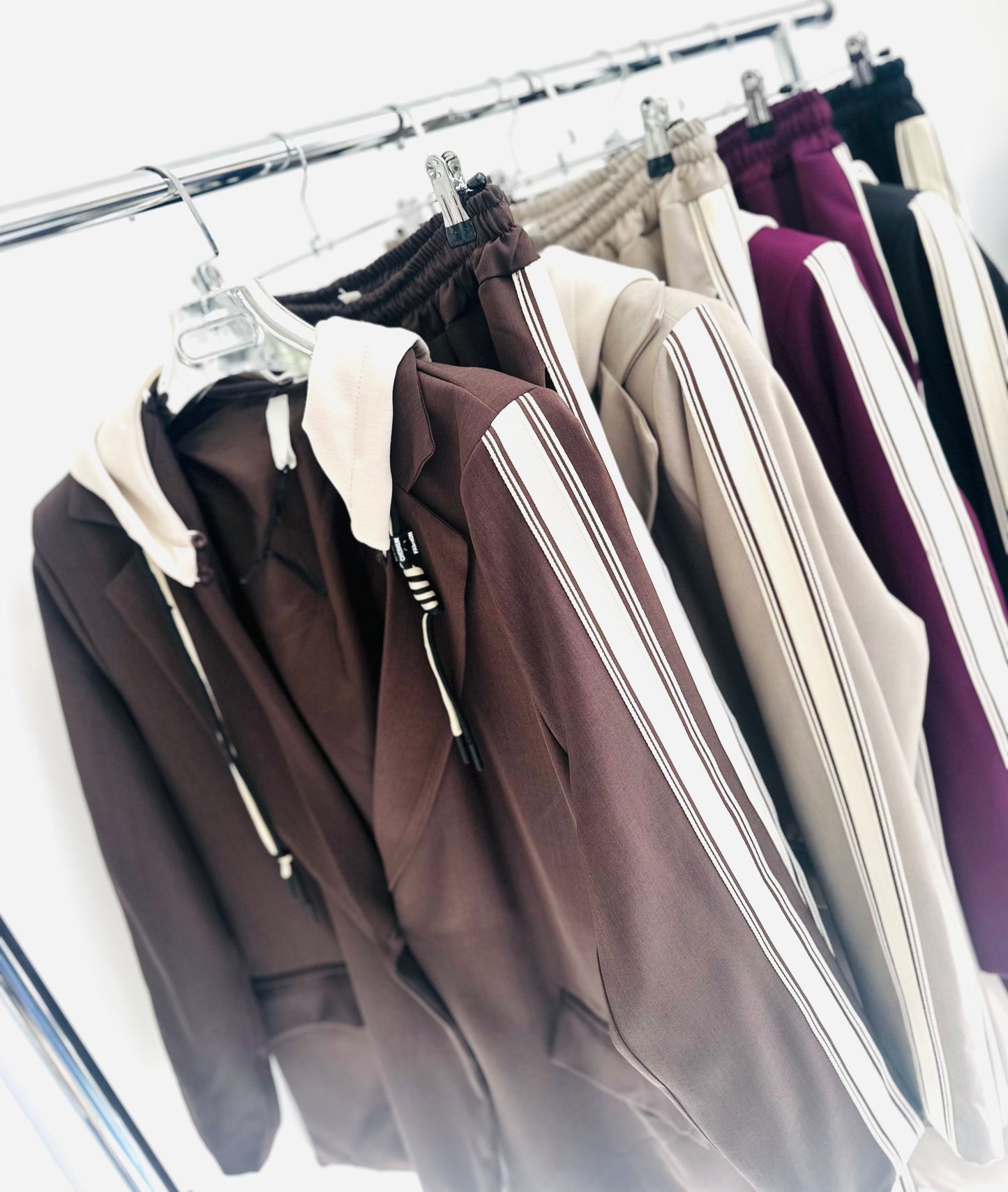ZETTA Beige Side Stripe Hooded Blazer & Trousers Set