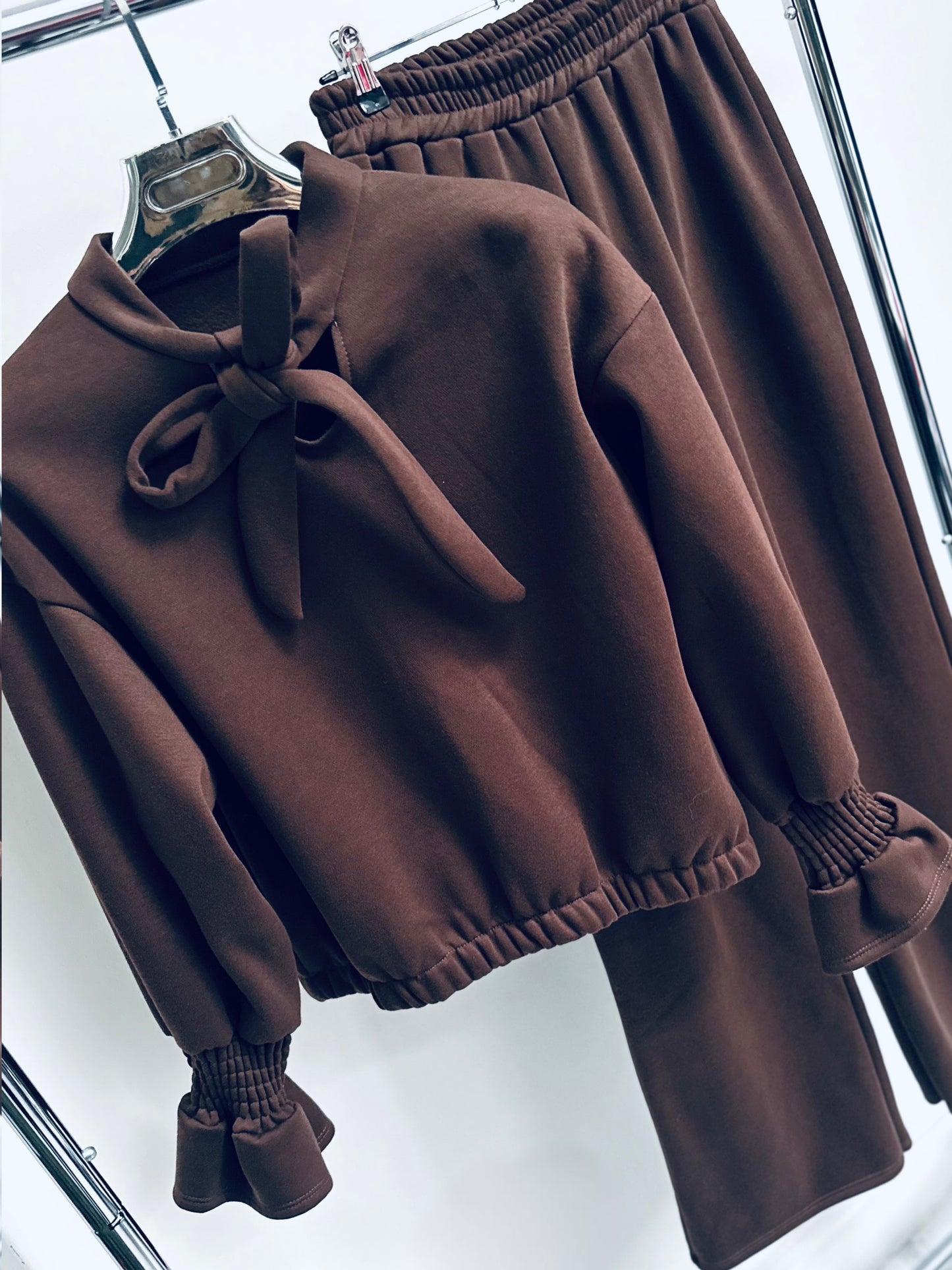 FRANCISCA Brown Tie Neck Detail Top & Pants Co-Ord