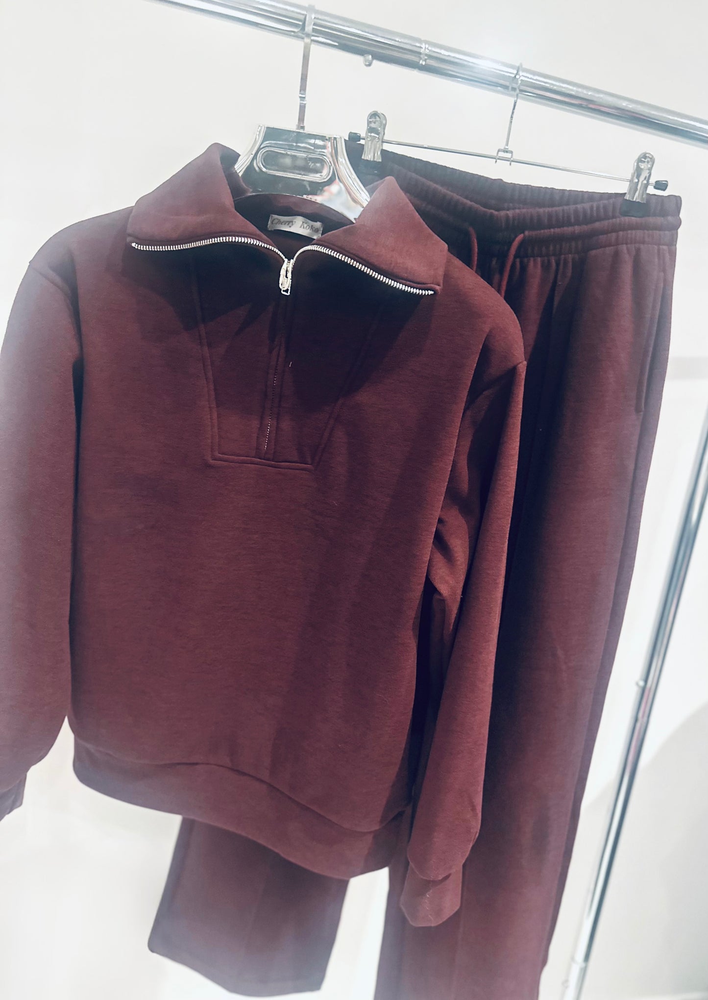 VIDA Blush Burgundy Half Zip Sweater & Trousers Lounge Set