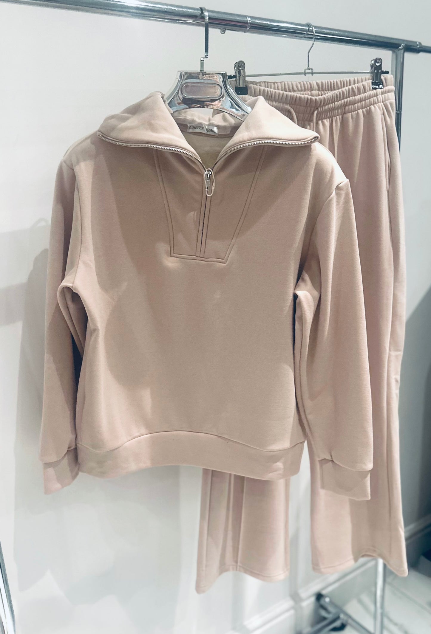 VIDA Blush Pink Half Zip Sweater & Trousers Lounge Set