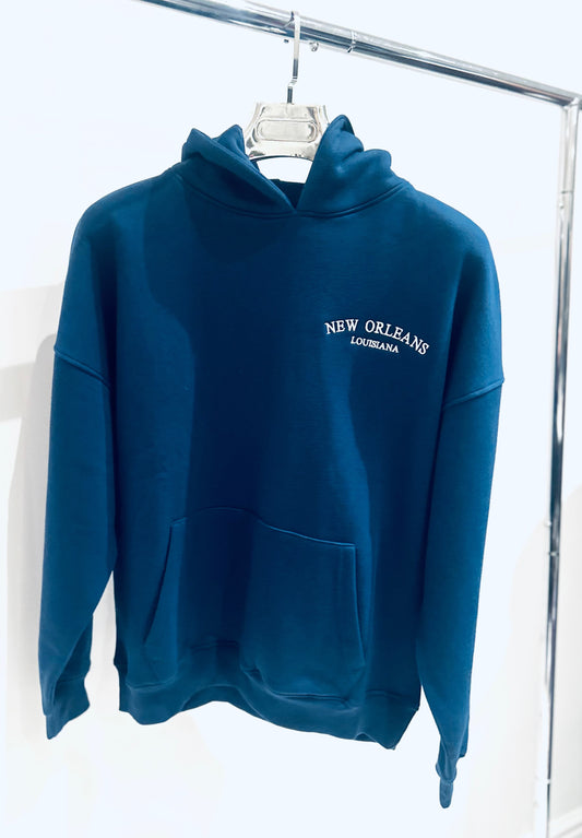 NEW ORLEANS Navy Oversized Logo Embroidered Hoodie
