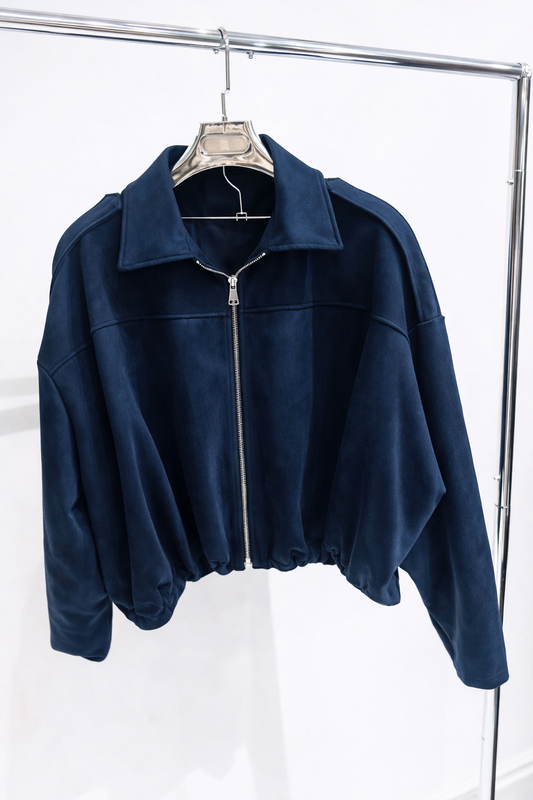 ROMY Navy Faux Suede Zip Jacket