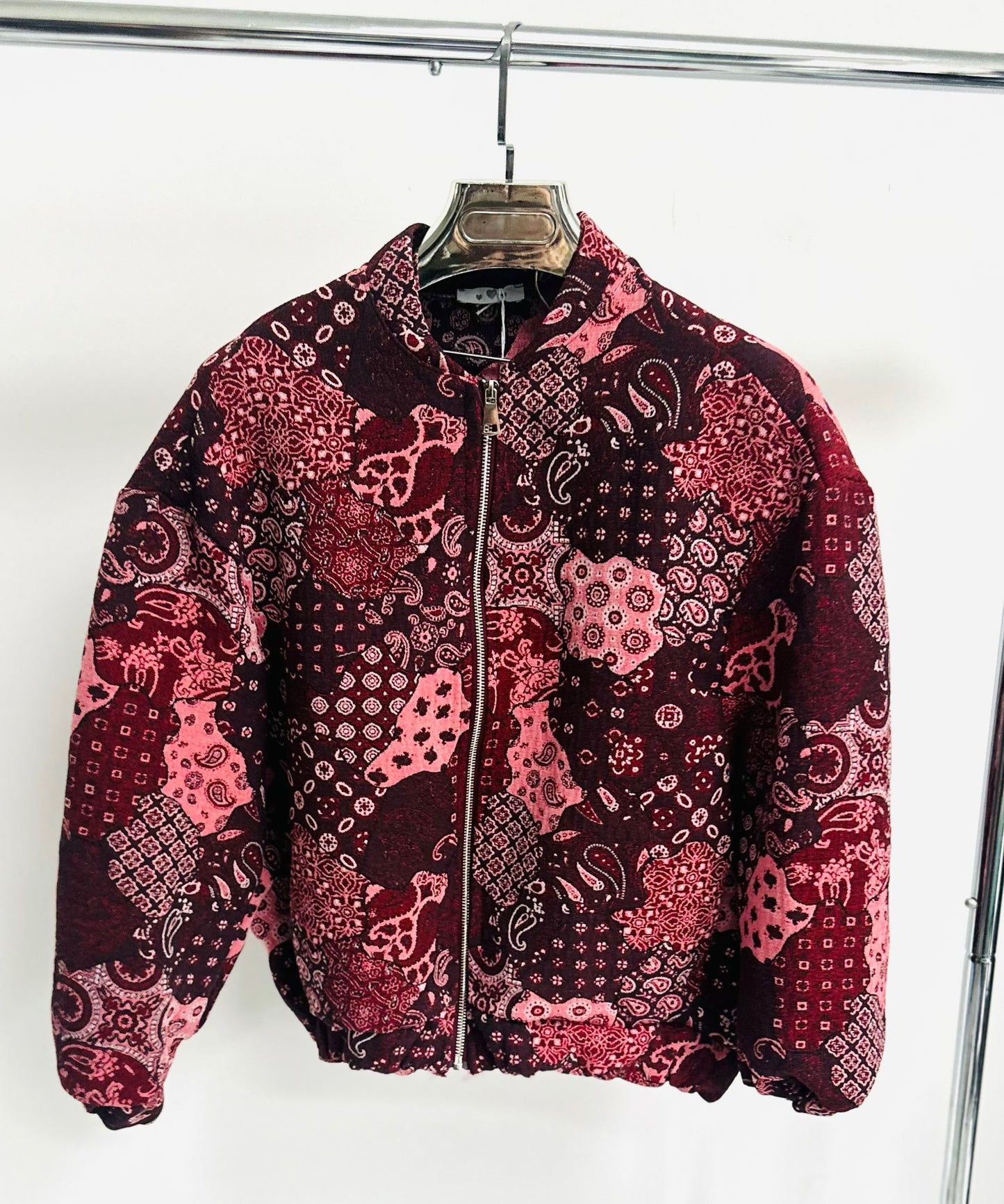 DAKOTA Burgundy Paisley Printed Bomber Style Jacket