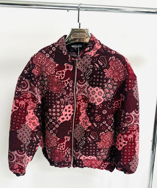 DAKOTA Burgundy Paisley Printed Bomber Style Jacket