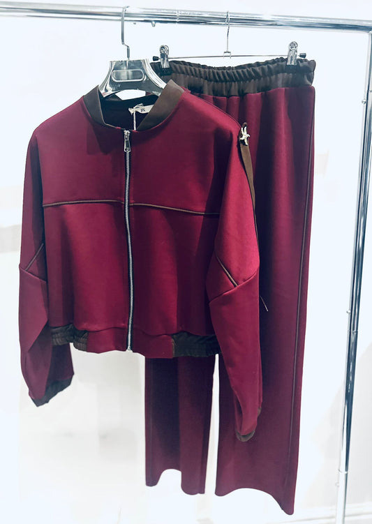 YALITZA Burgundy Zip Up Jacket & Trousers Tracksuit