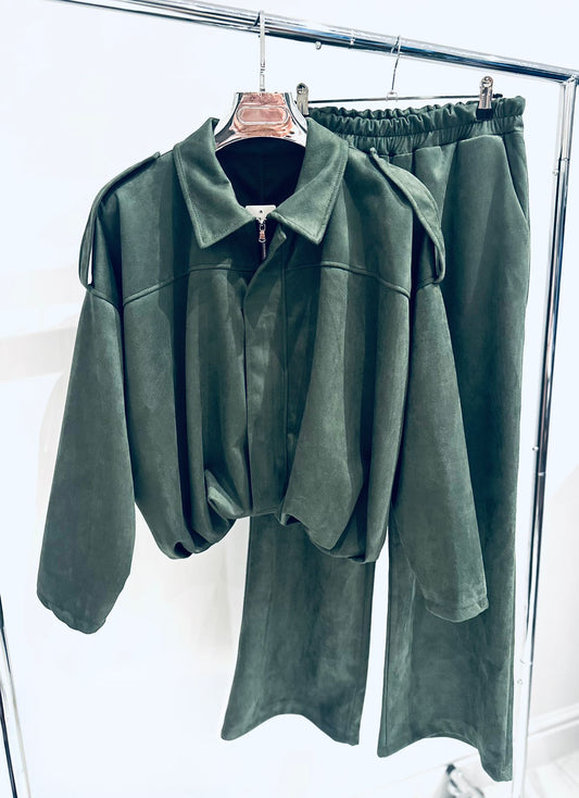 ELYSE Khaki Zip Jacket & Wide Leg Trousers Co-Ord