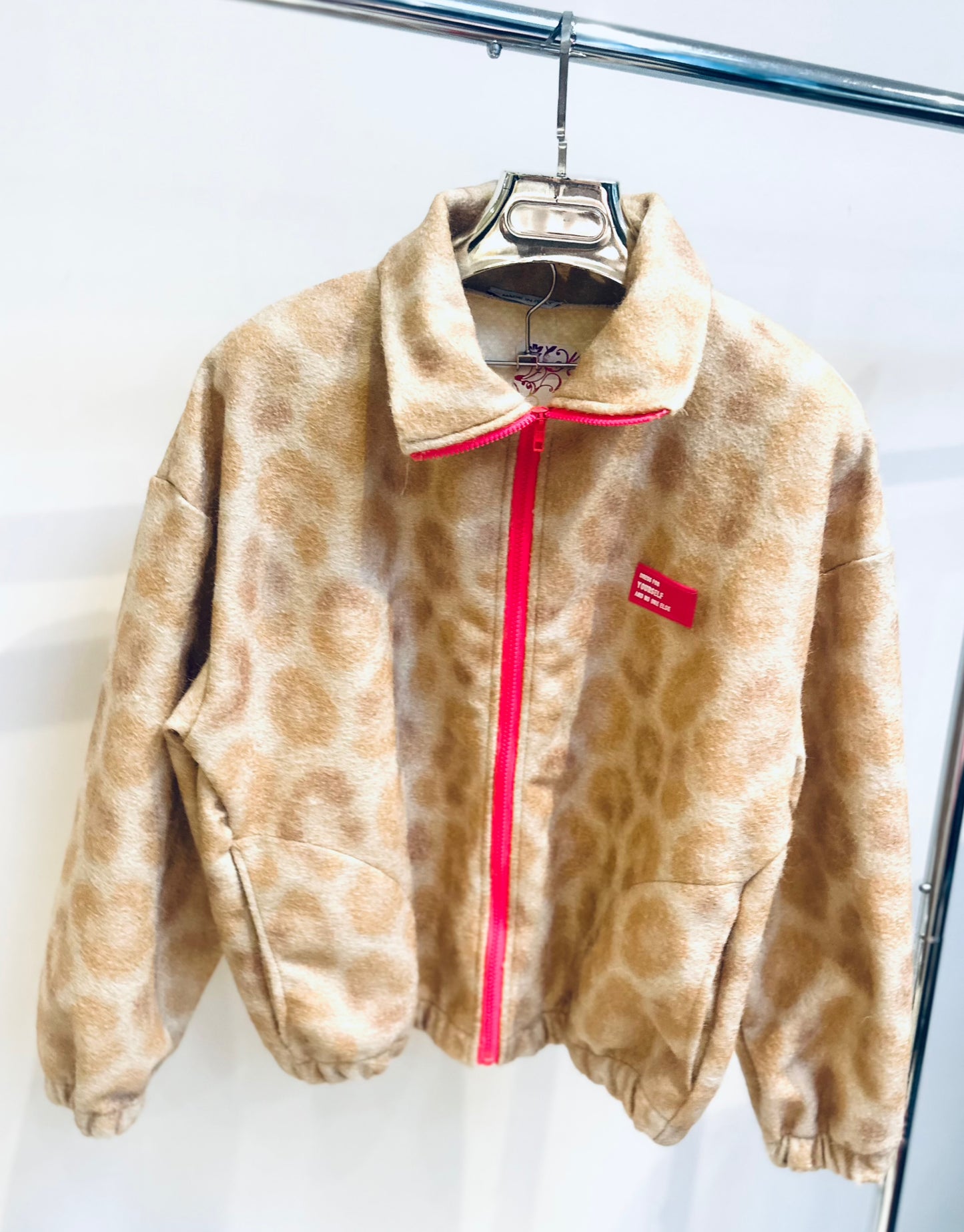 KEZIAH Beige Leopard Print Contrast Zip Jacket