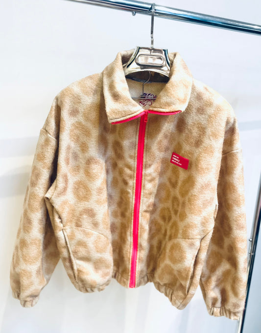 KEZIAH Beige Leopard Print Contrast Zip Jacket
