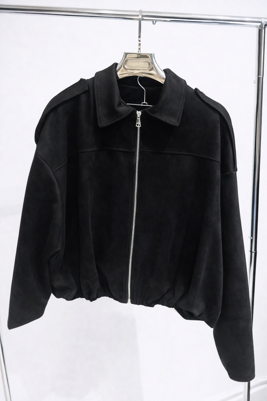 ROMY Black Faux Suede Zip Jacket