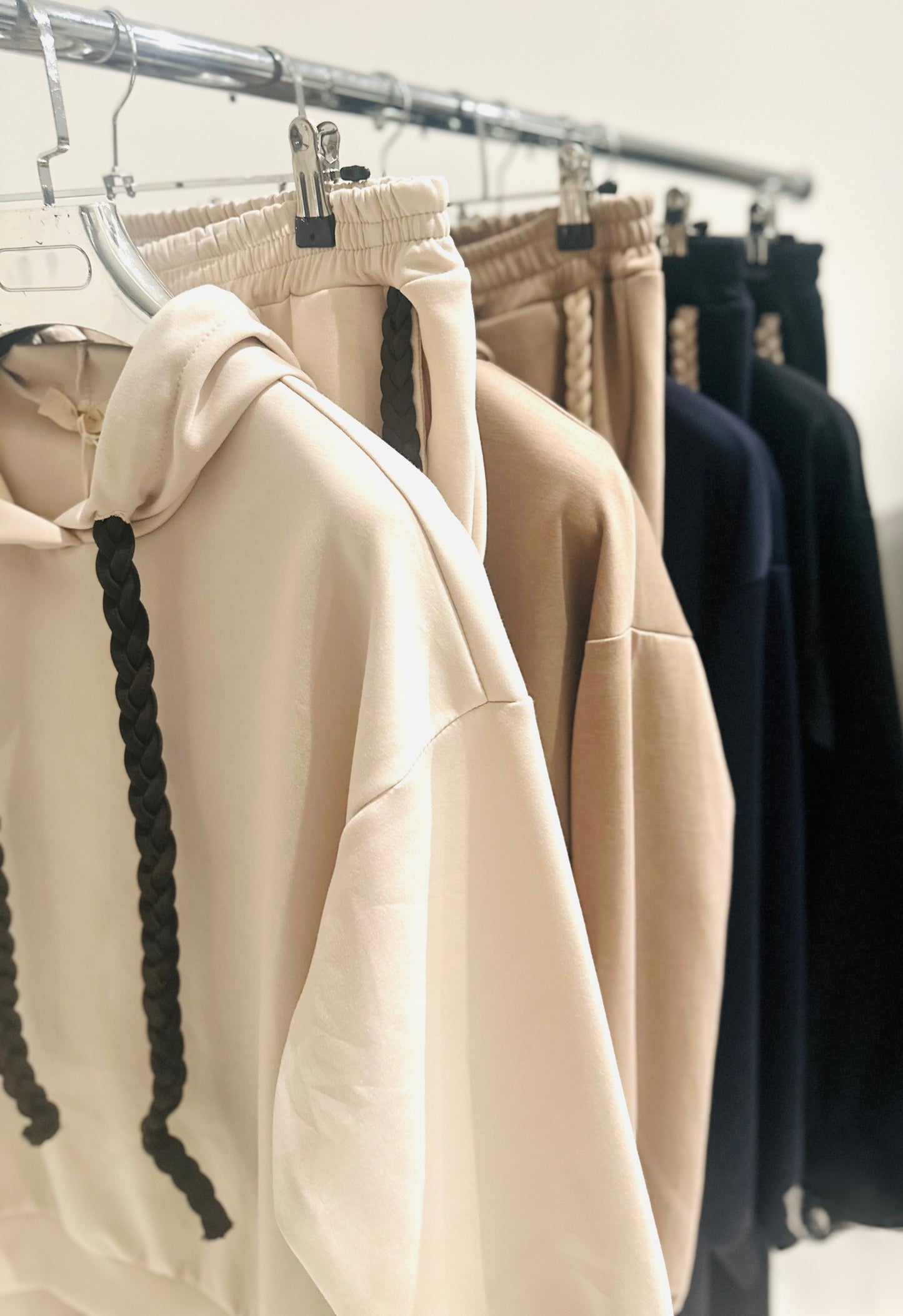 ORAZIA Beige Hoodie & Joggers with Braided Drawstring Detail