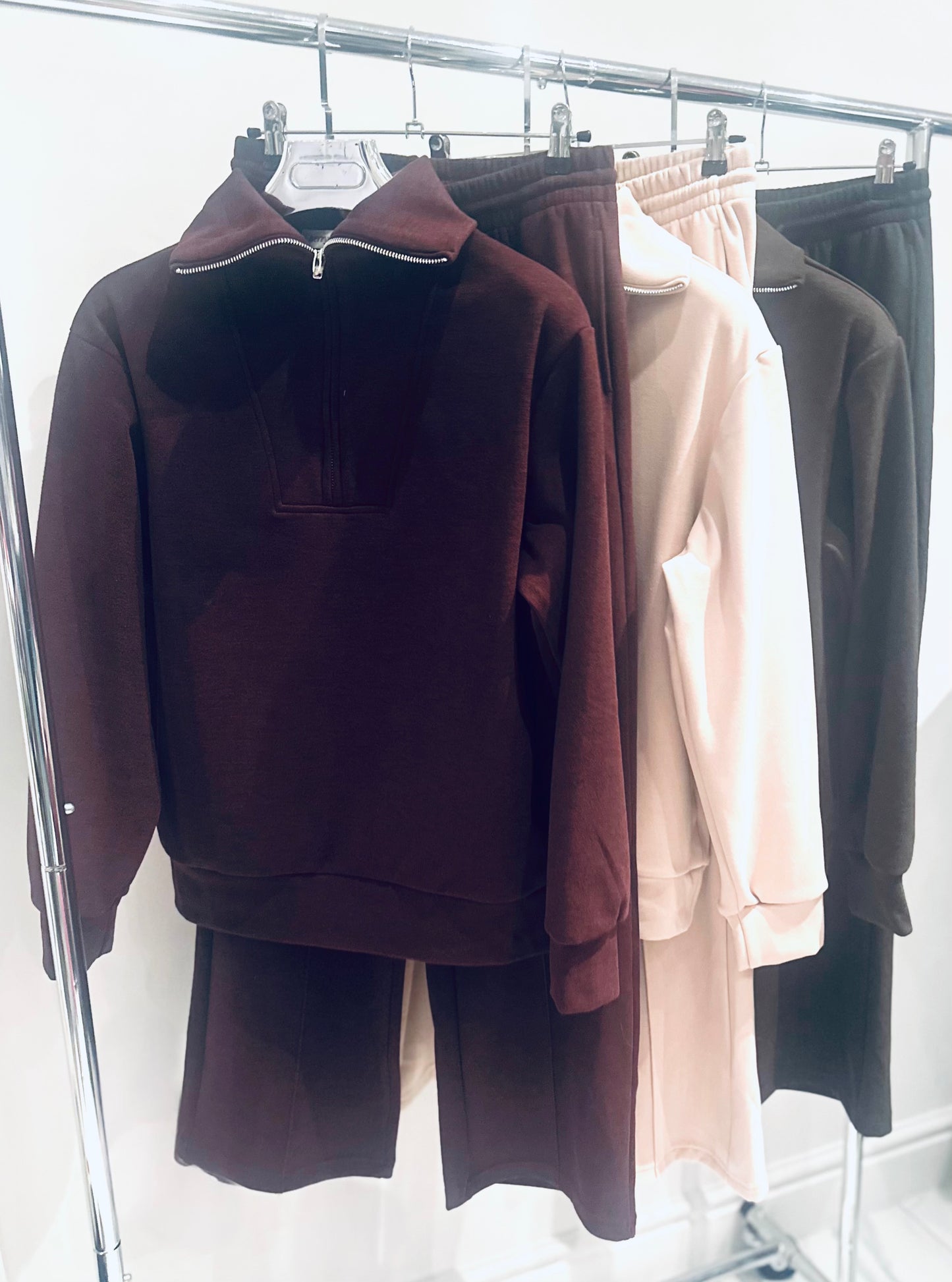 VIDA Blush Brown Half Zip Sweater & Trousers Lounge Set