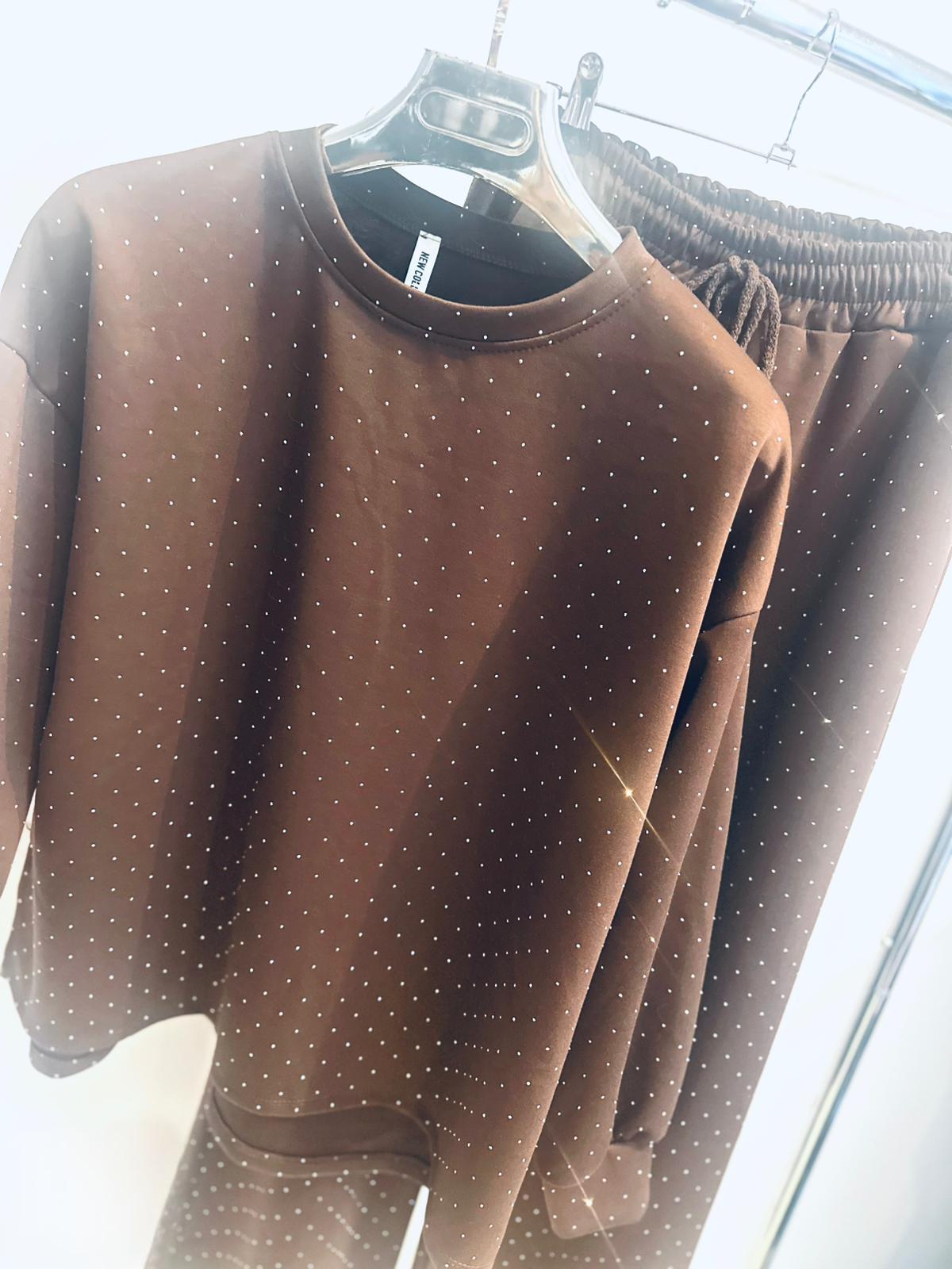 ESTELA Brown Studded Detail Top & Pants Set