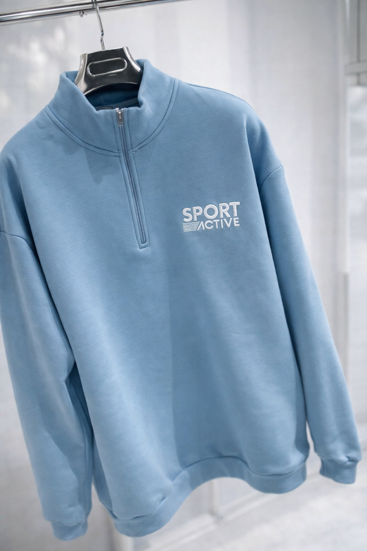 EMIA Blue Half Zip Oversized Sweater