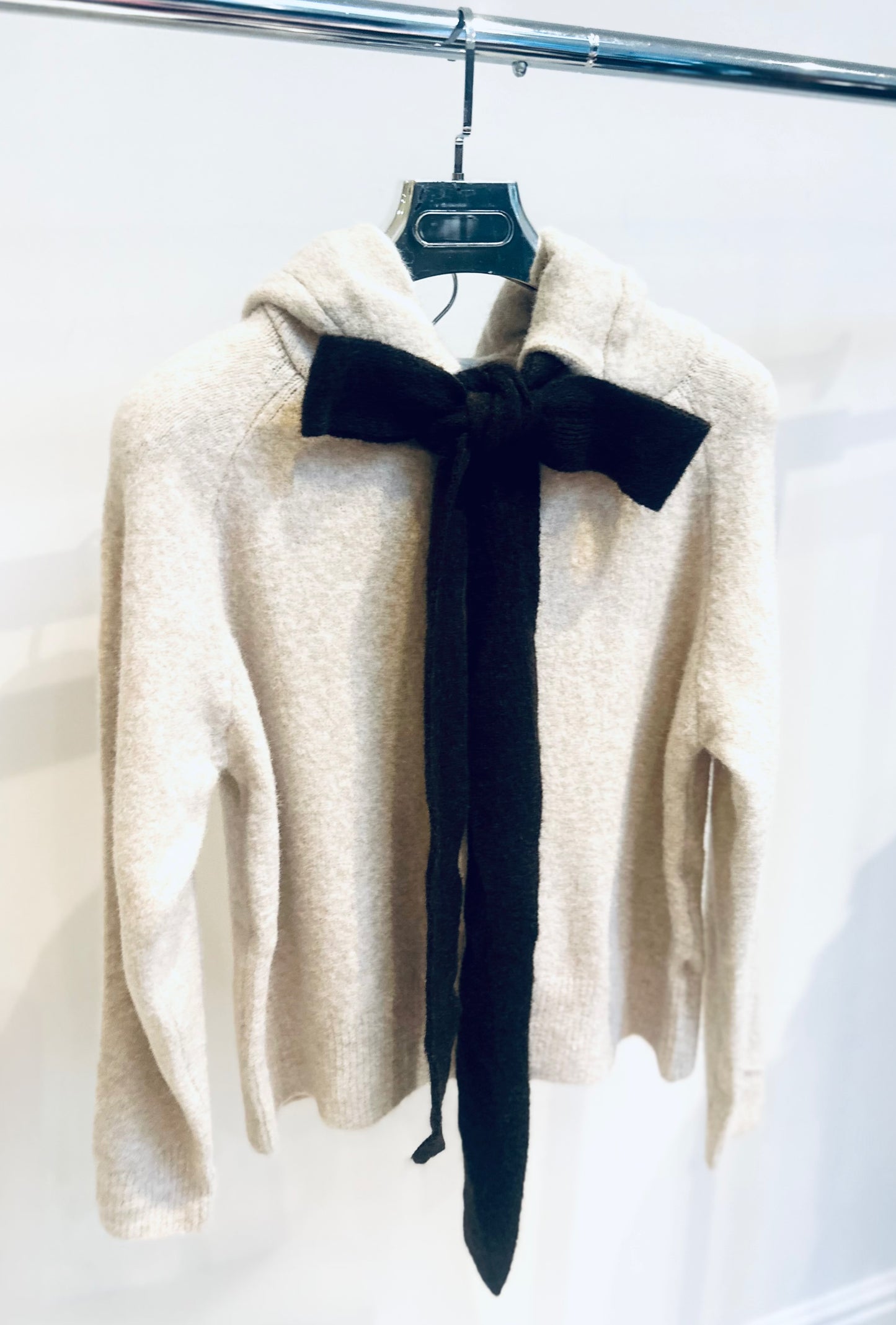 MAVEN Beige Soft Knit Bow Detail Zip Hoodie