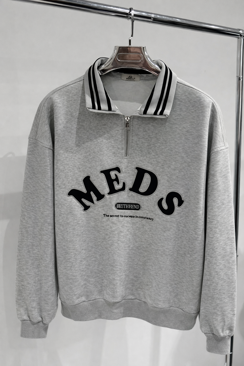 MANDISA Grey Embroidered Half Zip Jumper