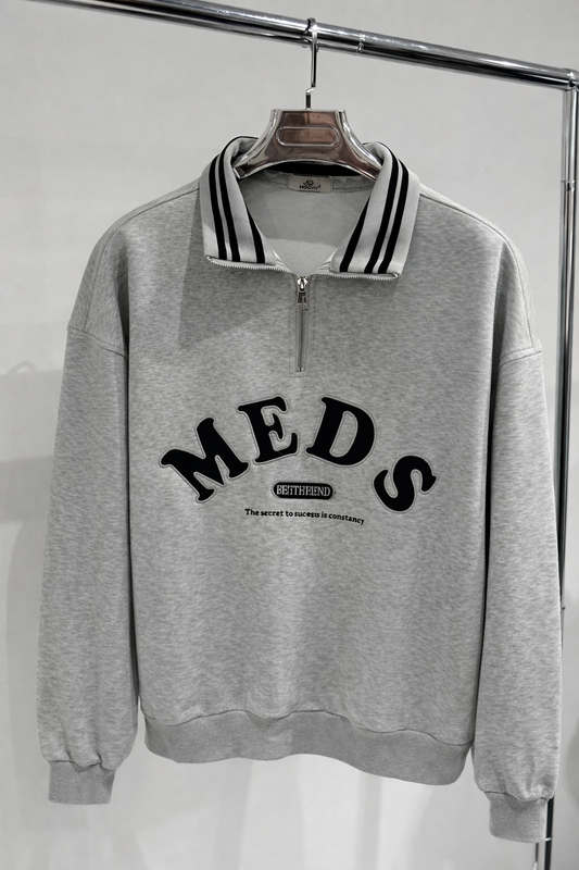 MANDISA Grey Embroidered Half Zip Jumper