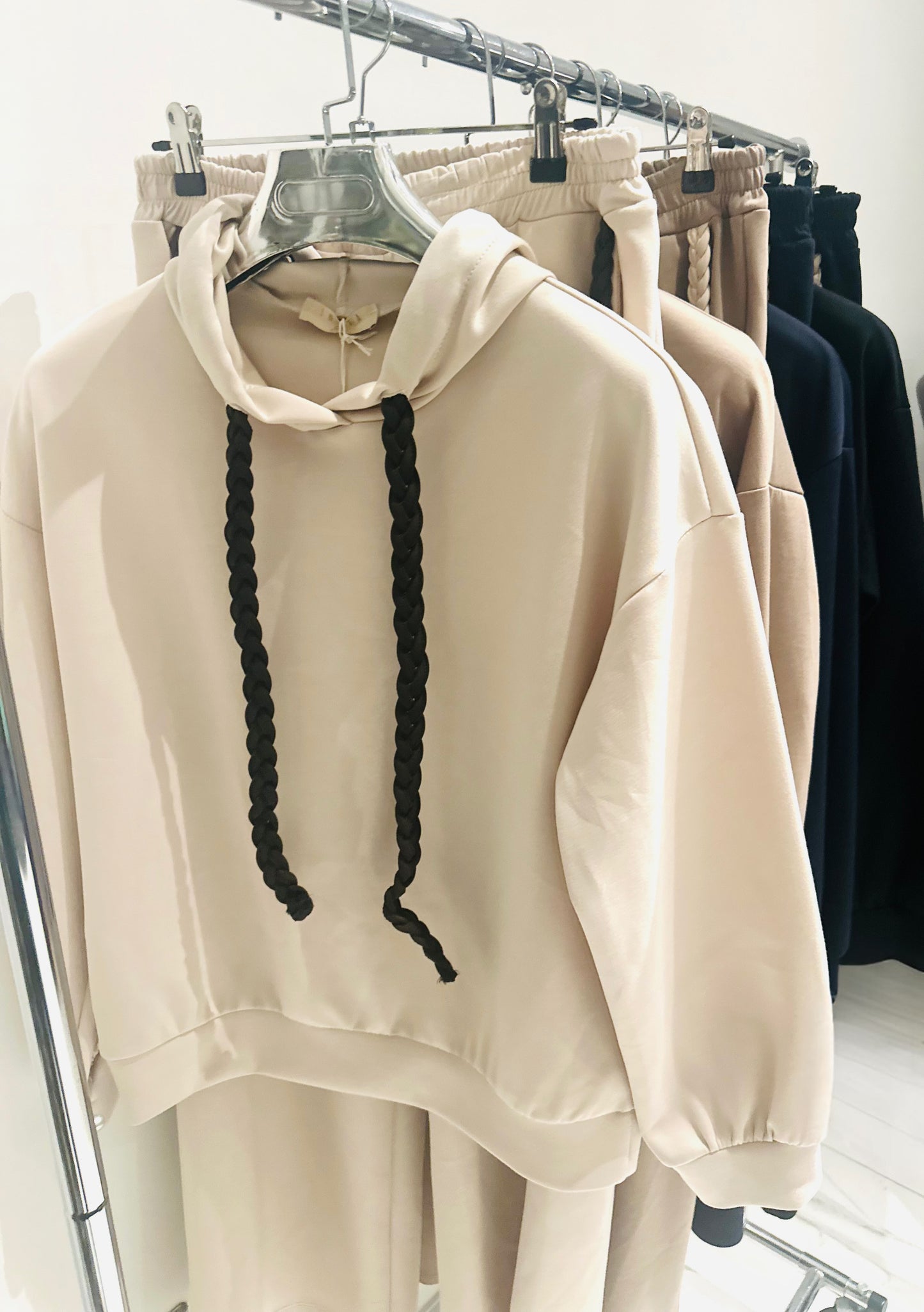 ORAZIA Beige Hoodie & Joggers with Braided Drawstring Detail