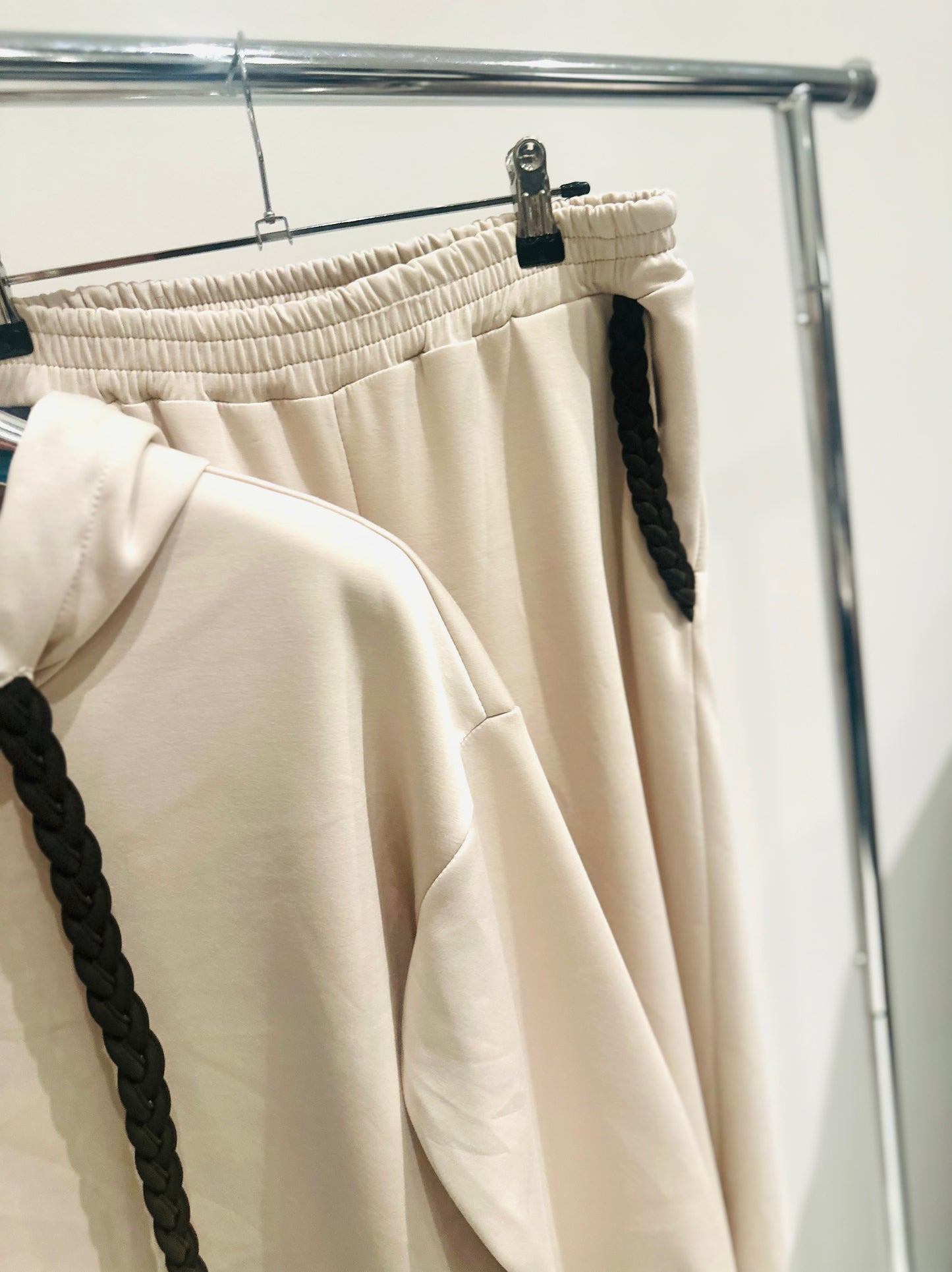 ORAZIA Beige Hoodie & Joggers with Braided Drawstring Detail
