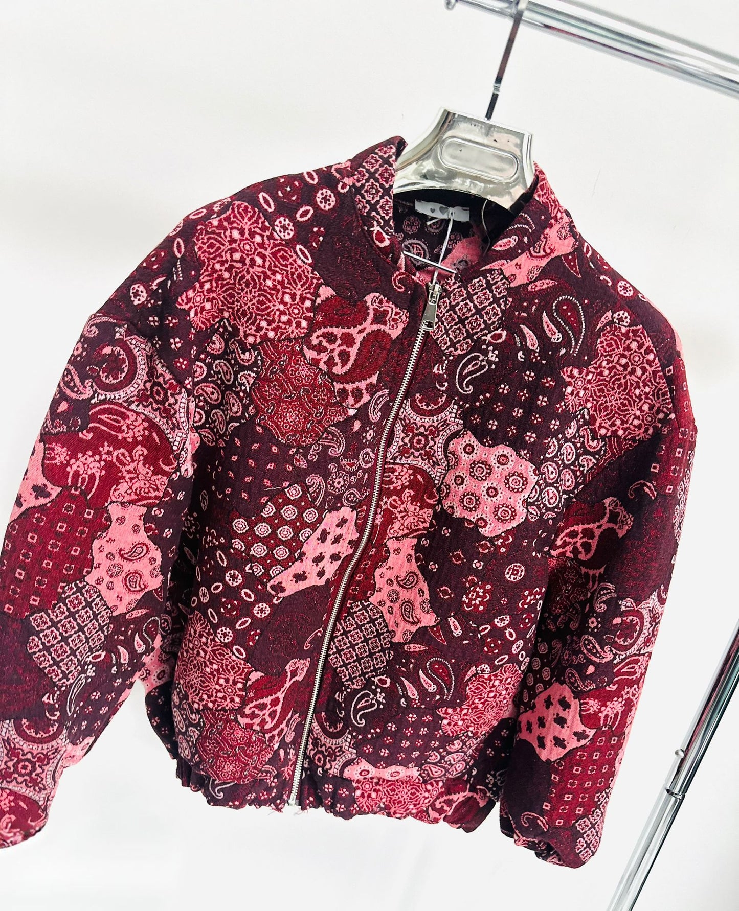 DAKOTA Burgundy Paisley Printed Bomber Style Jacket