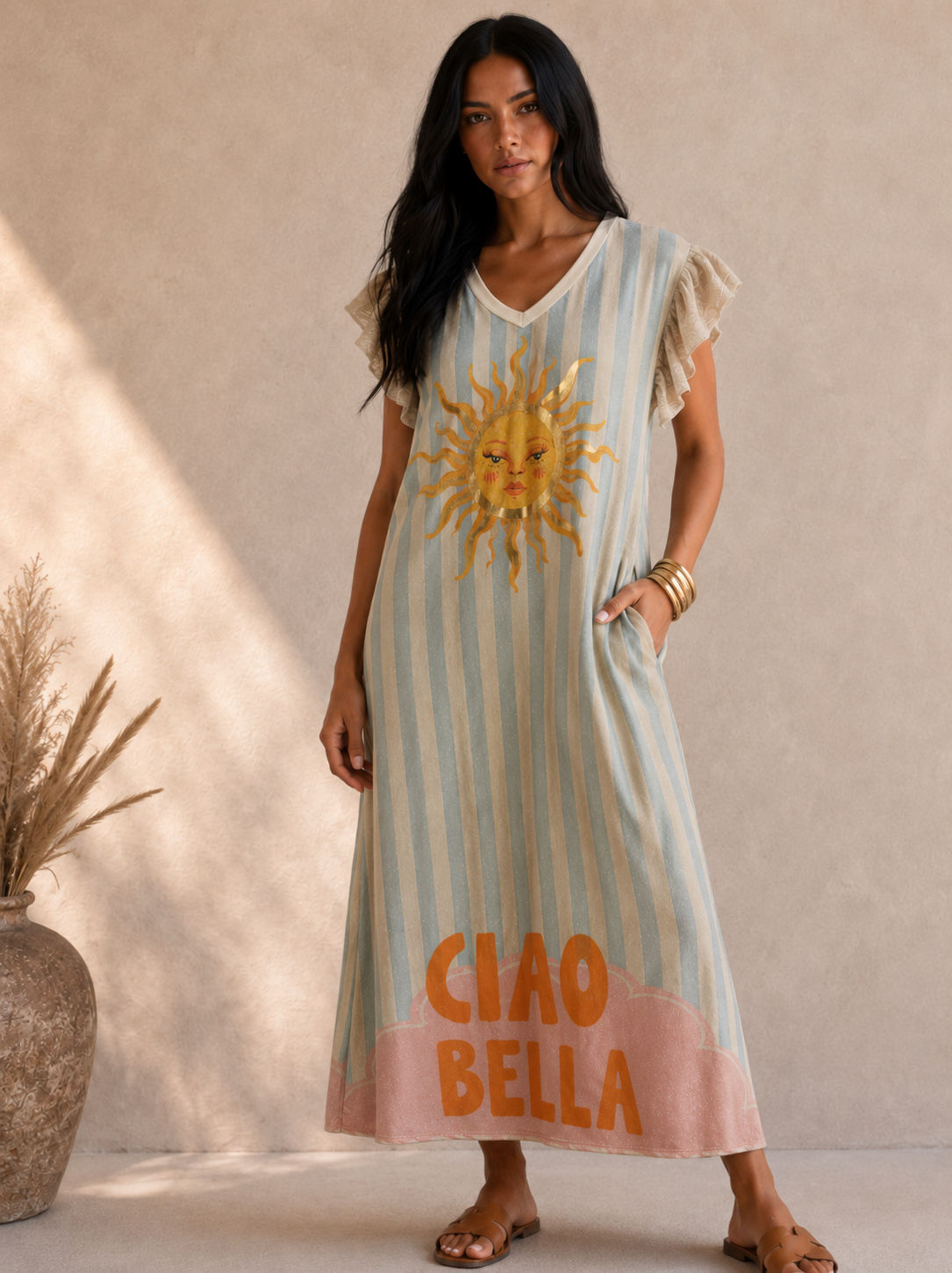 SOLARA Print Mid Maxi Dress