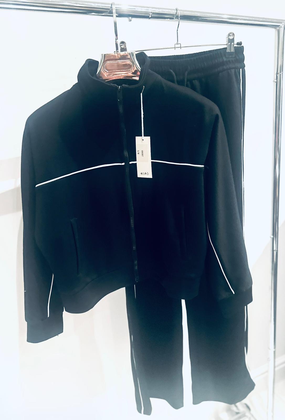 PETULA Black Tracksuit with White Piping Detail