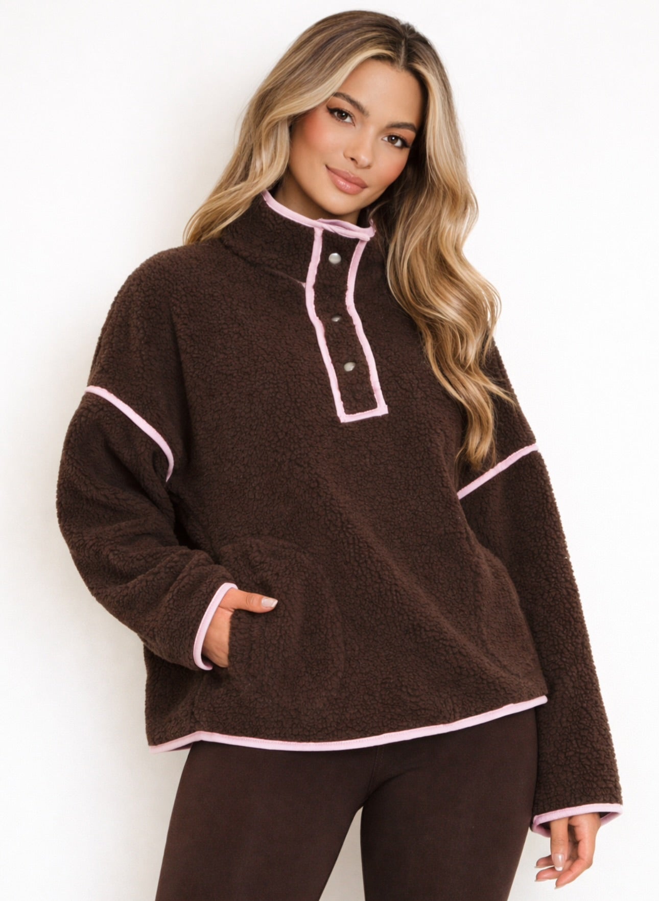 SERENA Brown & Pink Fleece Jumper