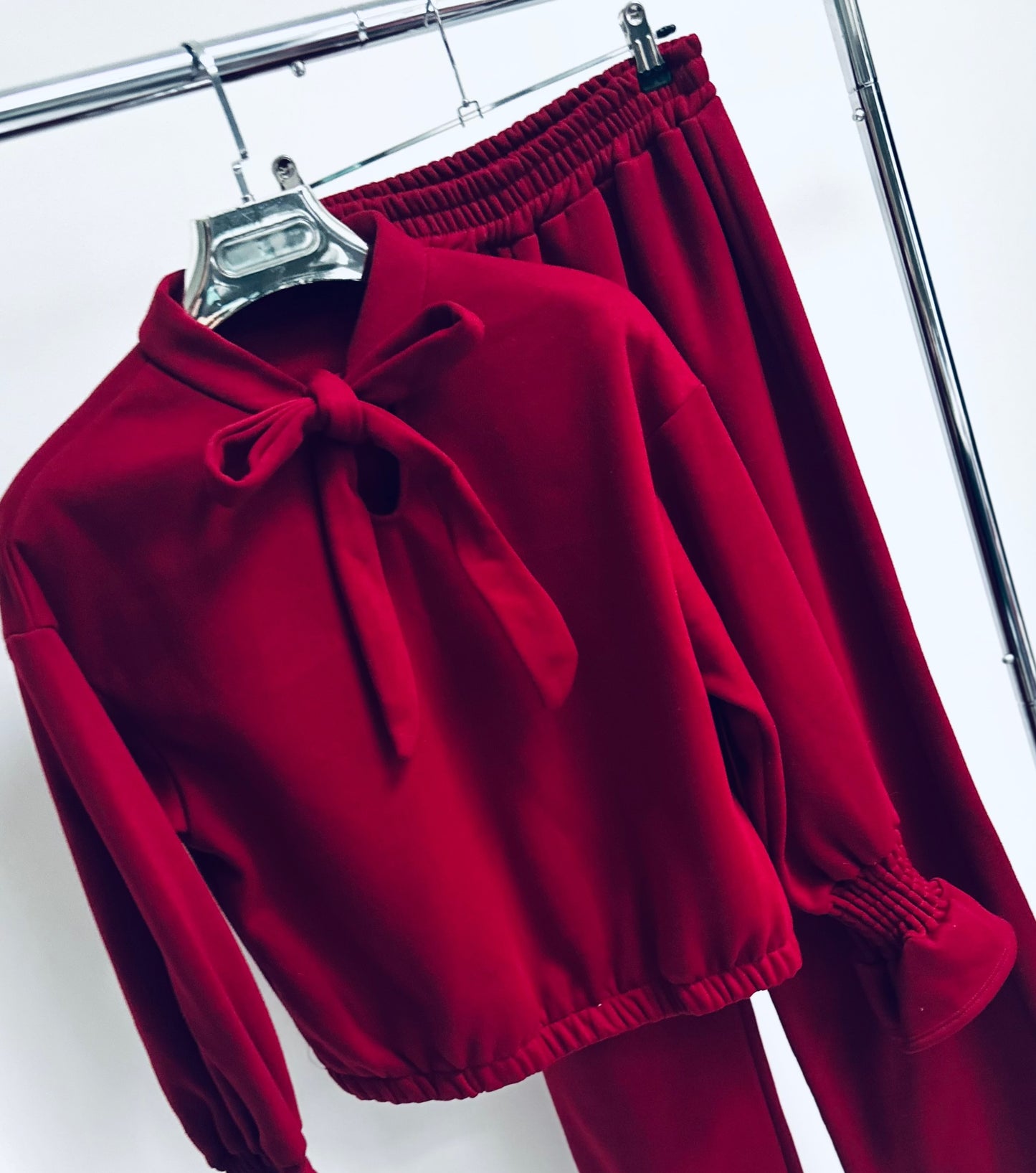 FRANCISCA Burgundy Tie Neck Detail Top & Pants Co-Ord