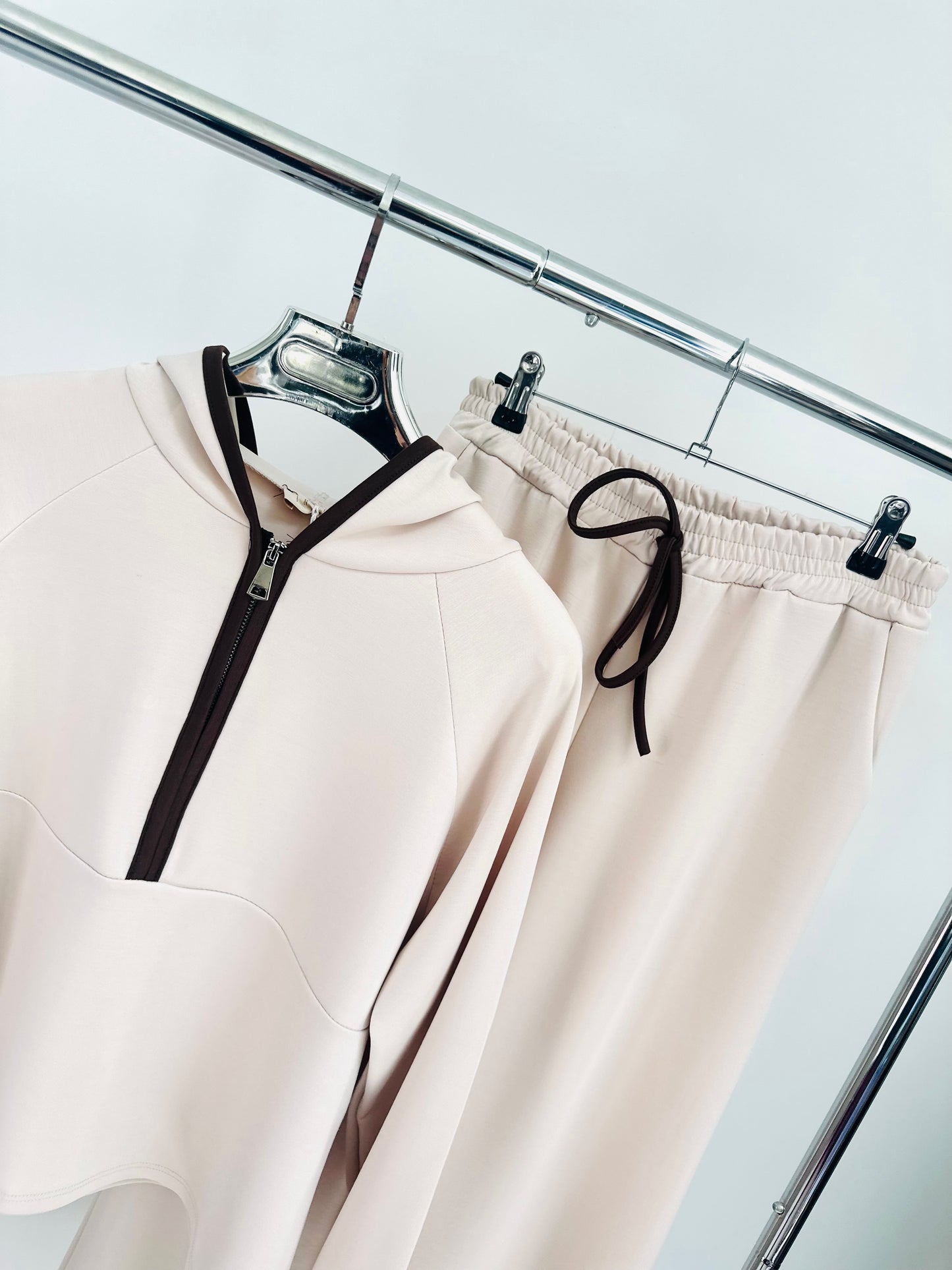 ELEYA Beige Half Zip Hoodie & Trousers Lounge Set