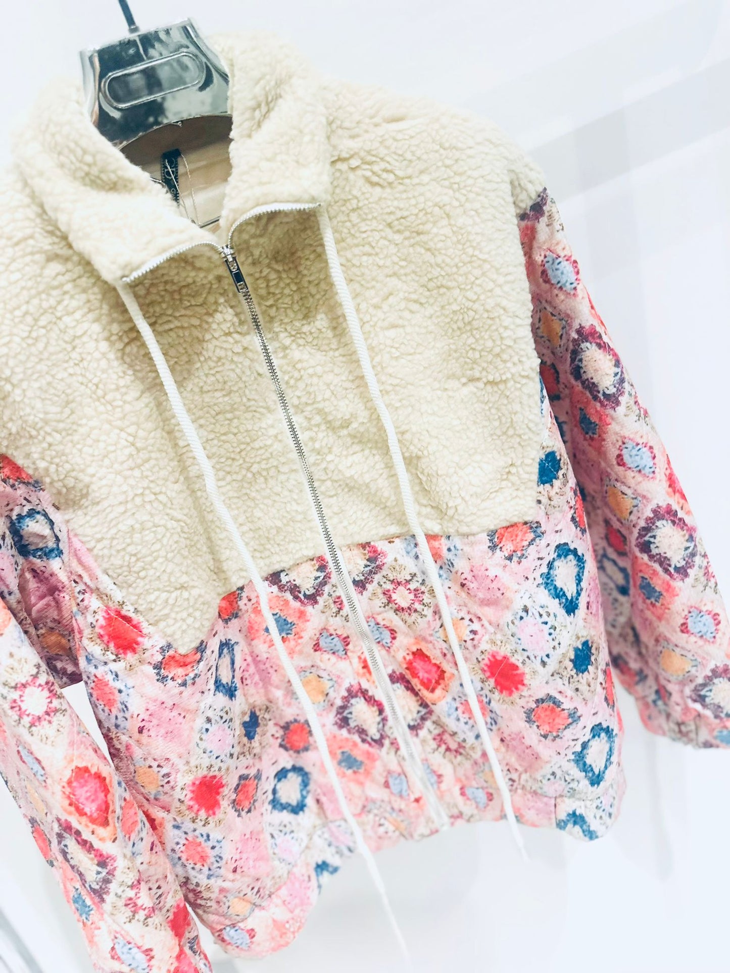 CESARIA Cream Teddy Top Zip Jacket