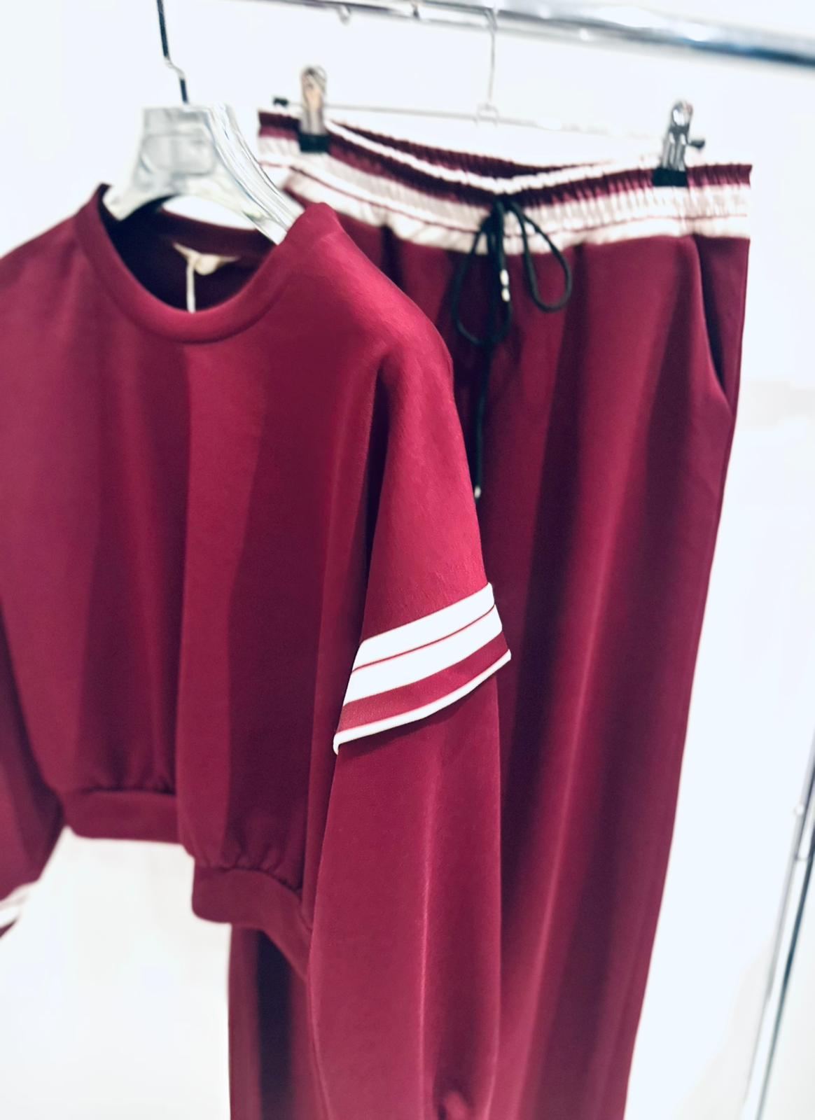 LUELLA Burgundy Stripe Detail Top & Joggers Tracksuit