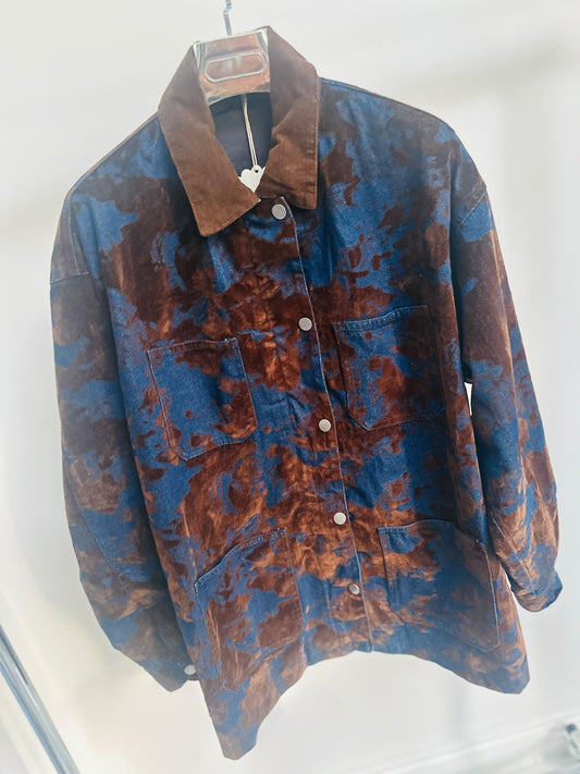 SHAZIA Blue & Brown Printed Oversized Jacket