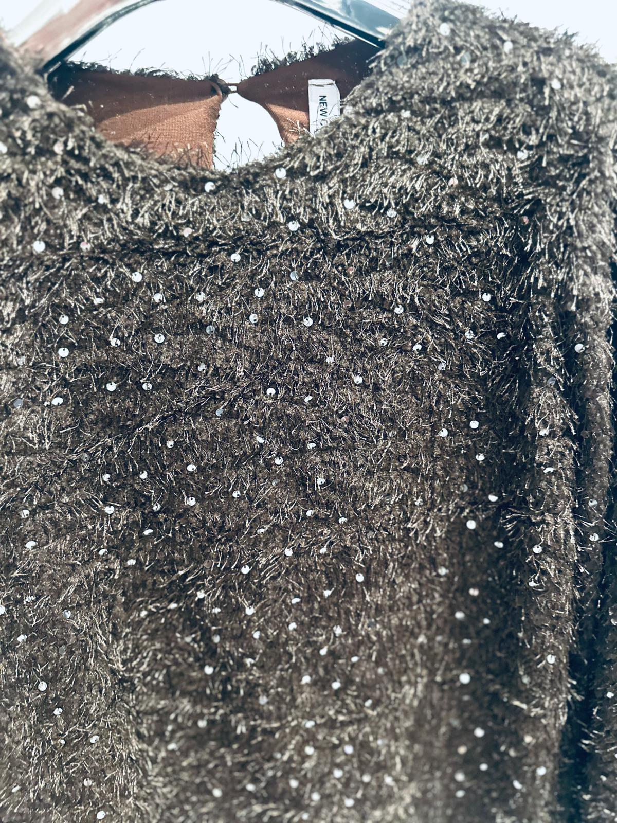 KOAMI Brown Sequin Detail Fluffy Jumper