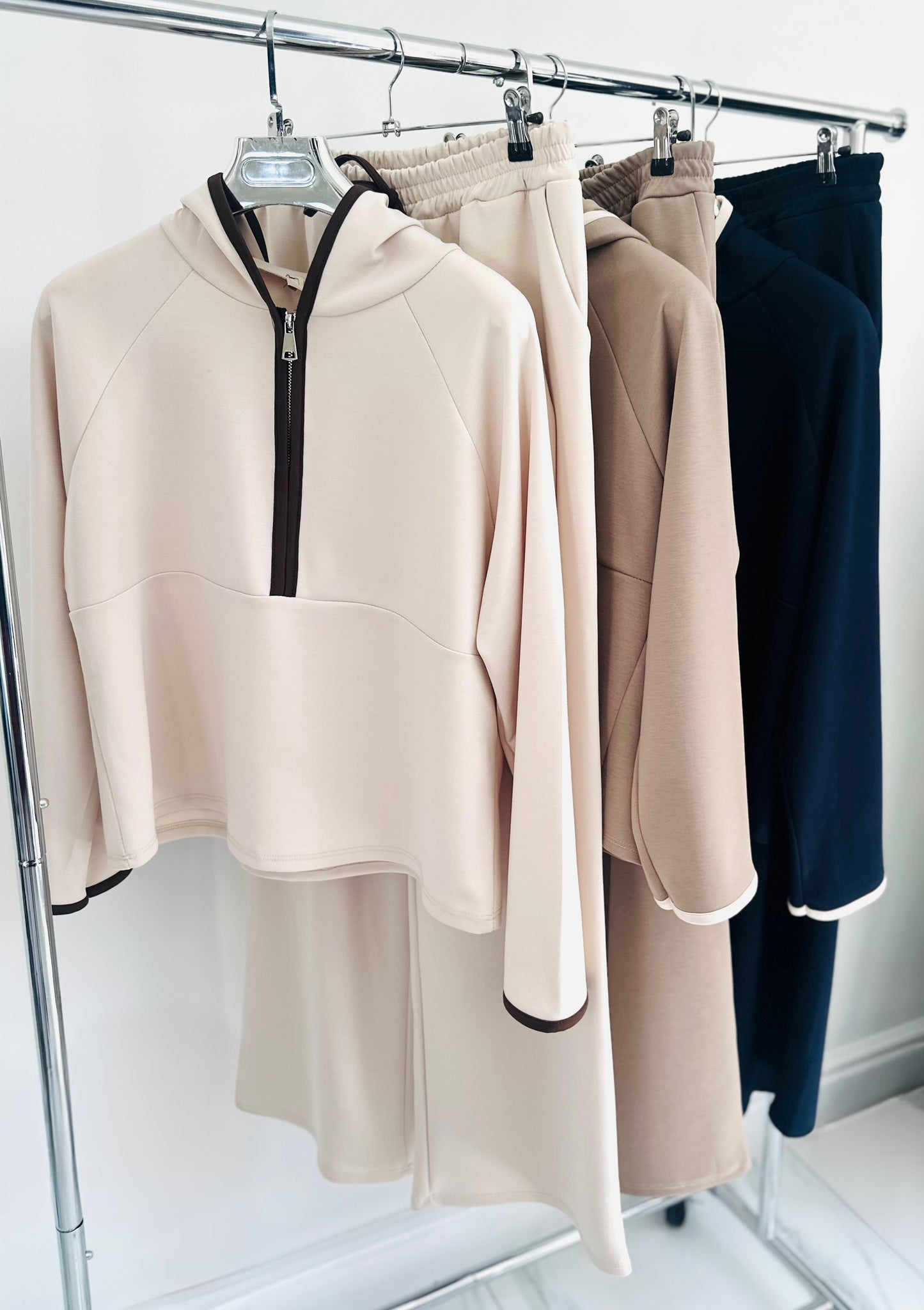 ELEYA Beige Half Zip Hoodie & Trousers Lounge Set