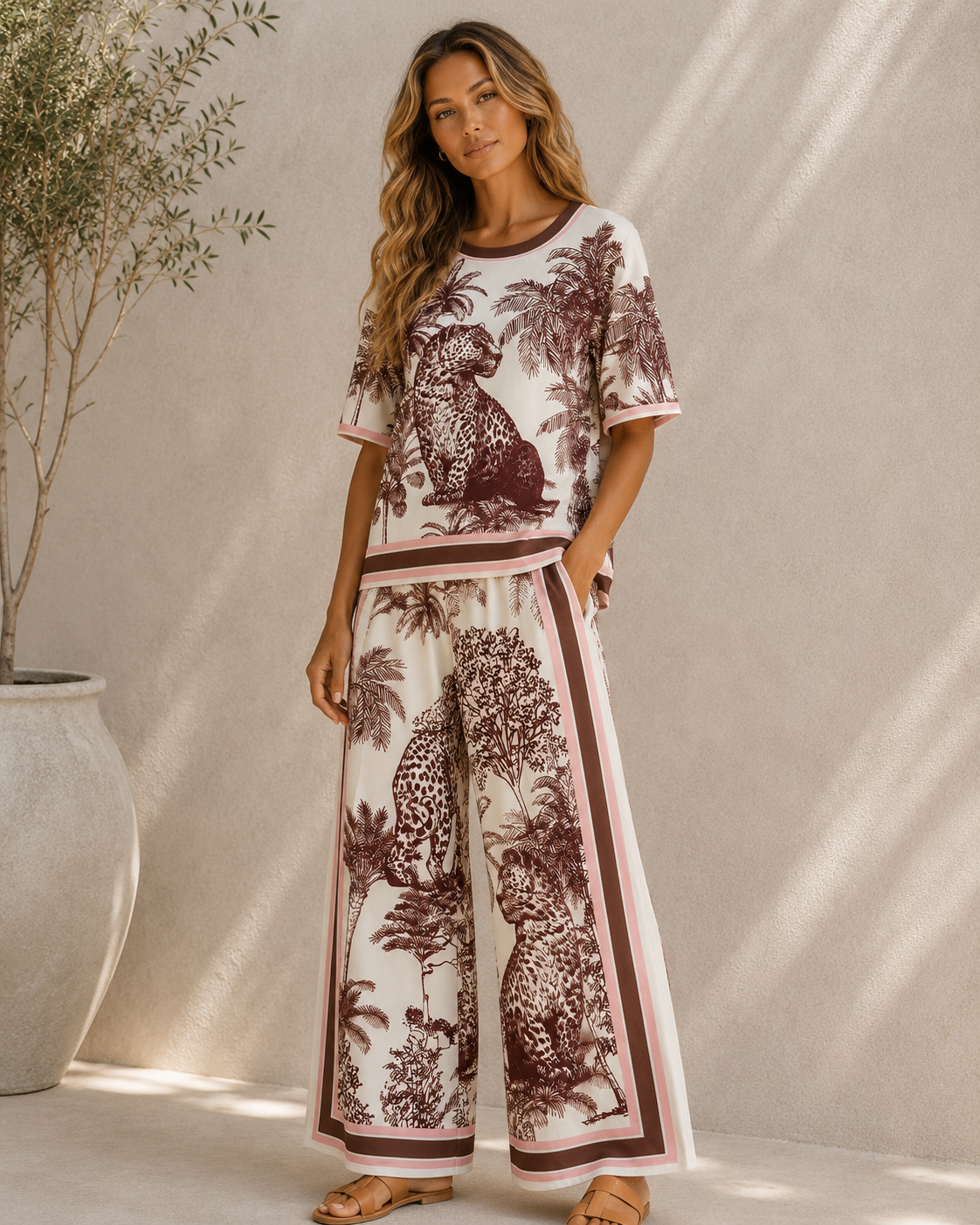 ZAFIRA Brown Jungle Print Top & Trousers Co-ord