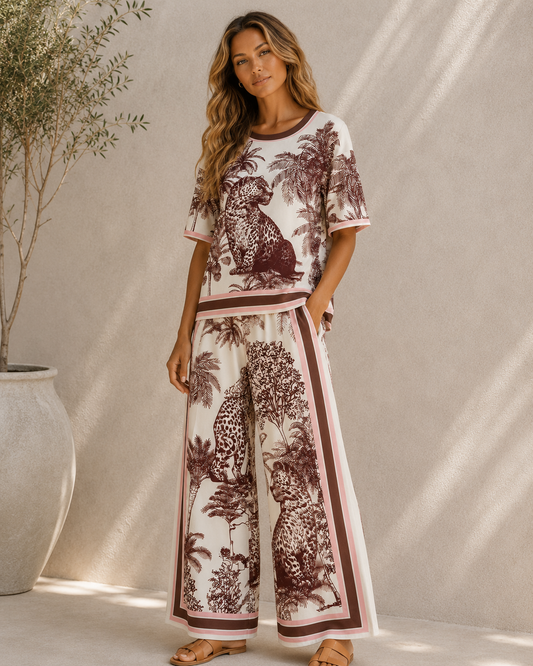 ZAFIRA Brown Jungle Print Top & Trousers Co-ord